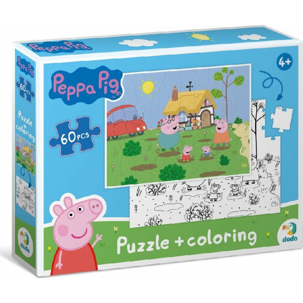 dodo Puzzle DODO Peppa Pig doppelseitiges Puzzle: In der Hütte 60 Teile, Puzzleteile