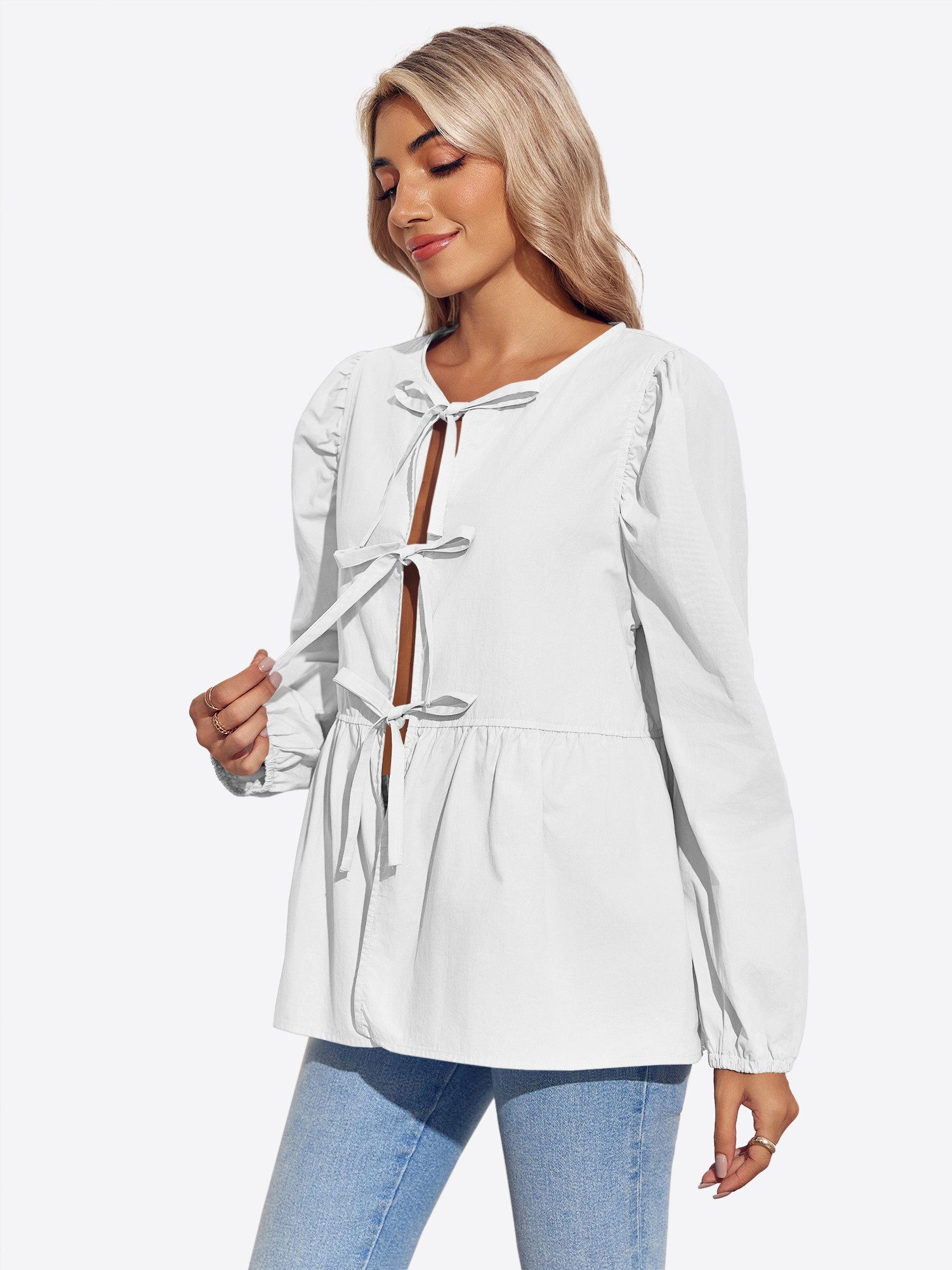 Imily Bela Blusenshirt Damen Blasenärmel Krawatte Hemd (Packung, 1-tlg., 1p günstig online kaufen