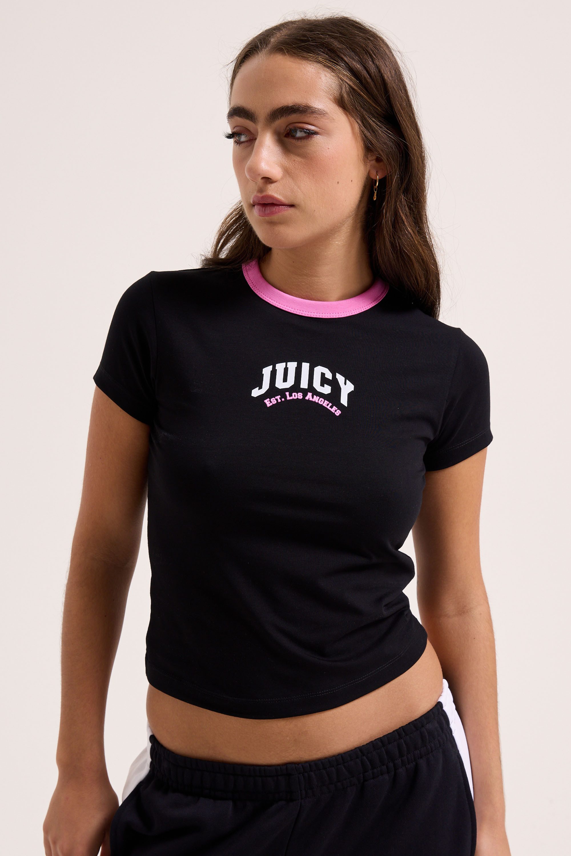Juicy Couture T-Shirt COLLEGIATE SPORTS RINGER TSHIRT. Damen T-Shirt Damen, Schriftzug, Sportshirt, Logoprint, Trikot, Sale