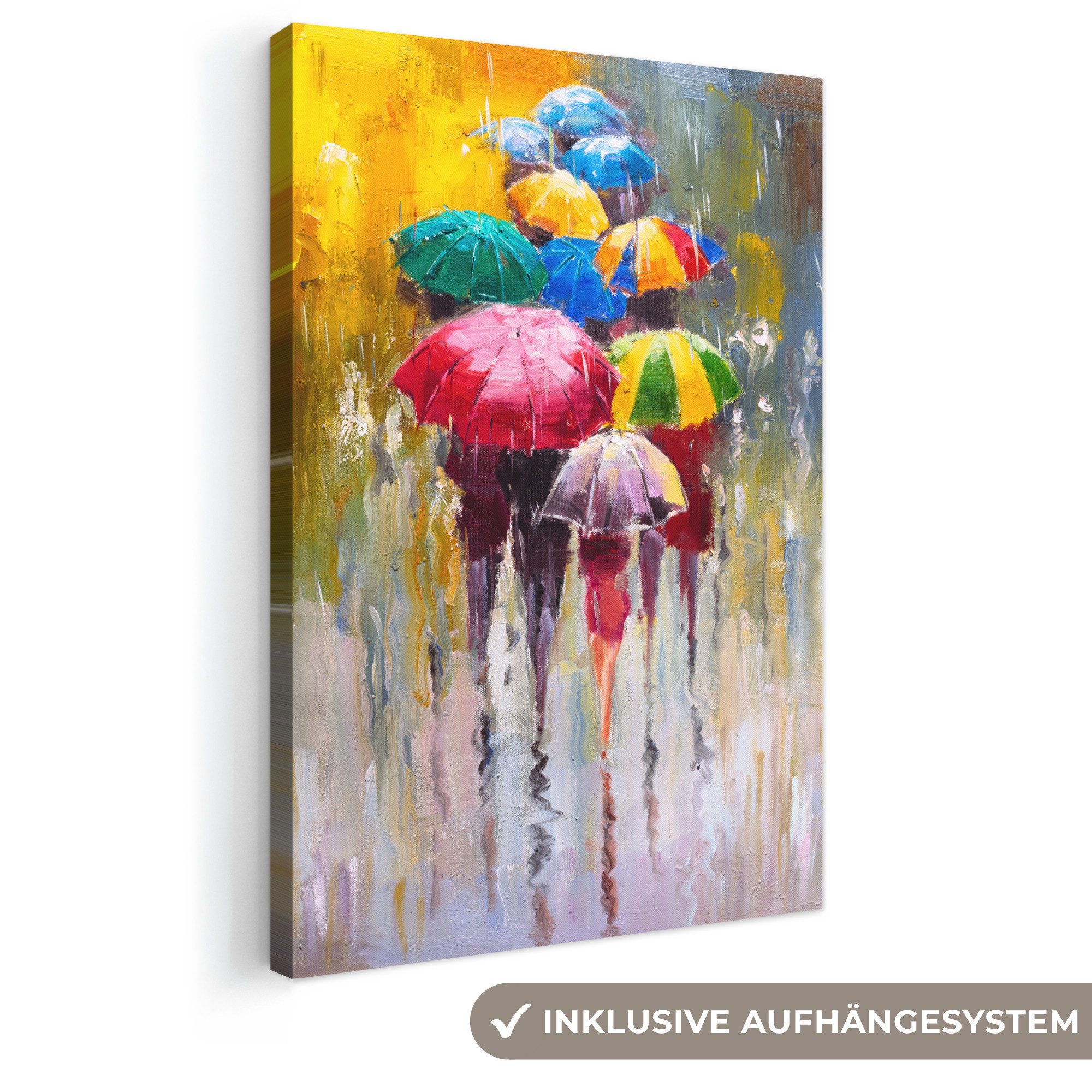 OneMillionCanvasses® Leinwandbild Kunstdrucke - Regenschirm - Öl, Fotodruck (1 St), Leinwand Canvas Wandbild, Wanddekoration 20x30 cm