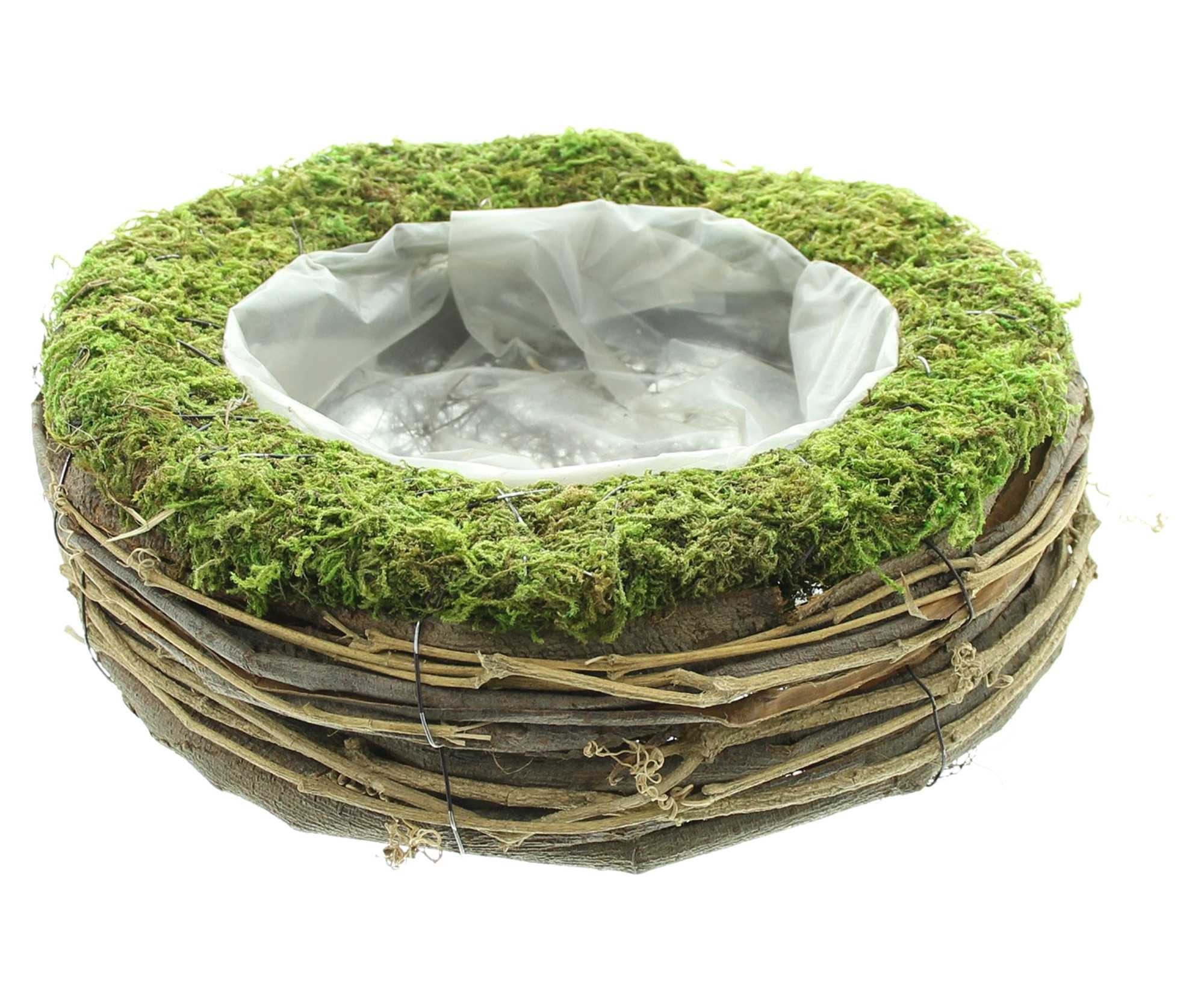 Dekoleidenschaft Pflanzschale "Natur" rund Ø 26 cm, Outdoor Blumentopf Pflanztopf Garten Pflanzgefäß, Pflanzkorb aus Moos, Weinreben & Weide für Draußen