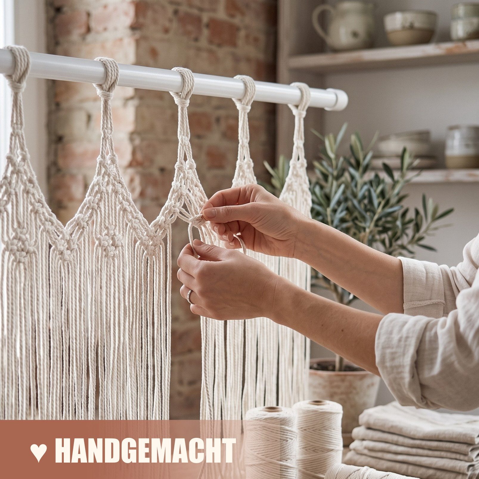 Cozyor Türvorhang Makramee Vorhang Boho 100x200 cm für Tür, Fenster, Balkon & Wohnwagen (1 St), Schlaufen, 100% Baumwolle, beige natur Wandteppich Wandbehang Hochzeit handgemacht