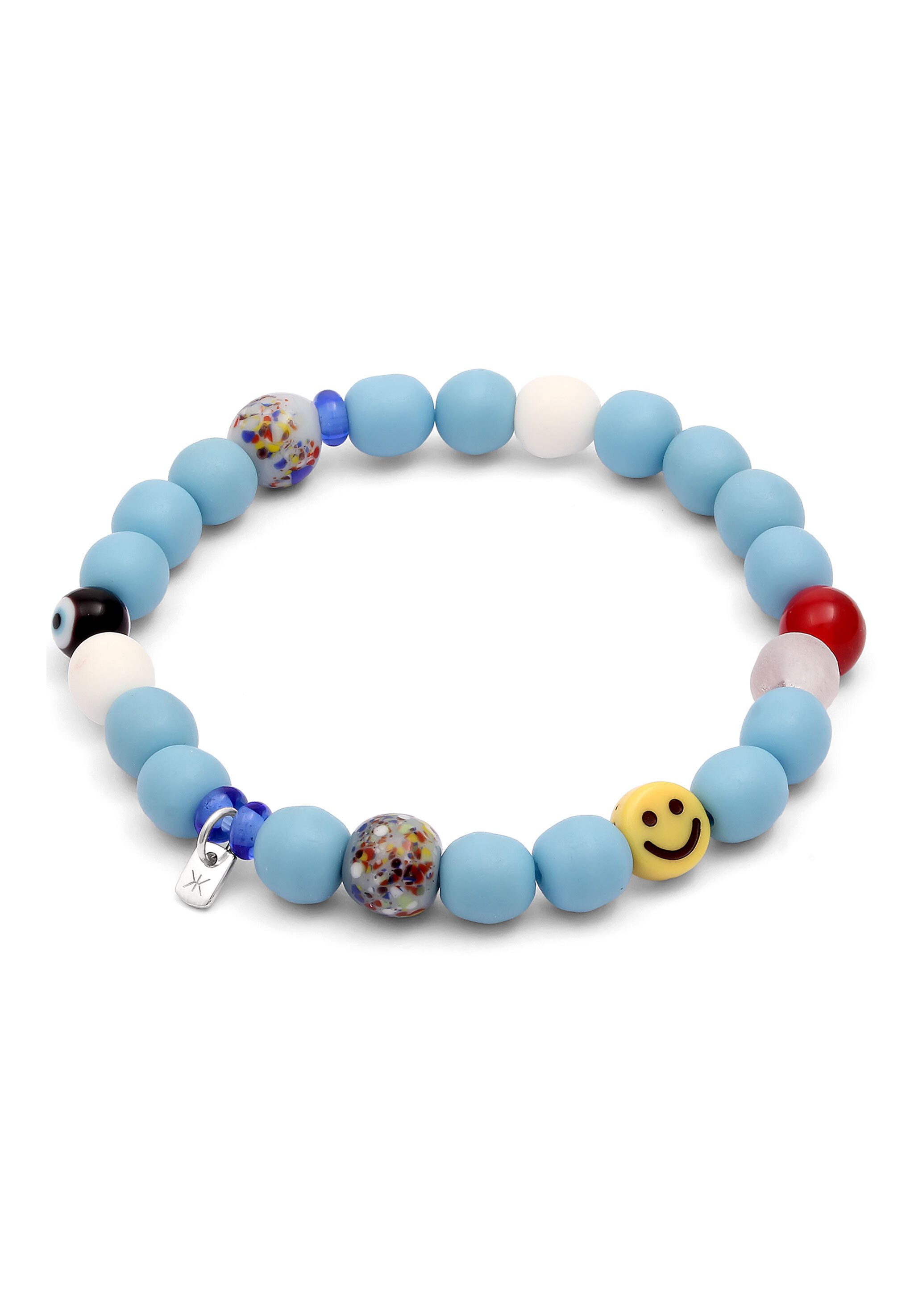 Bead-Armband-Set Perlen Glas Hellblau Smiling Bead 925 Sterling Silber