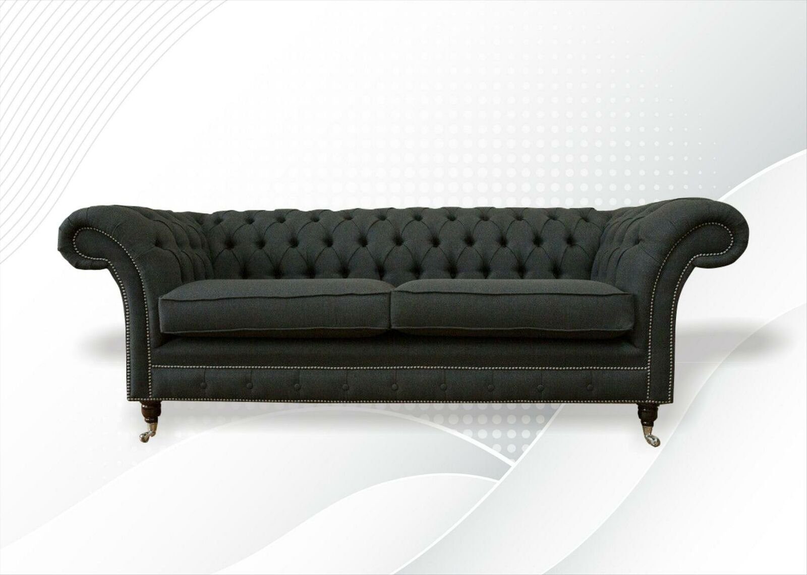 JVmoebel Chesterfield-Sofa Dunkelgrauer Chesterfield Dreisitzer Textilmöbel Luxus Design Neu, Made in Europe