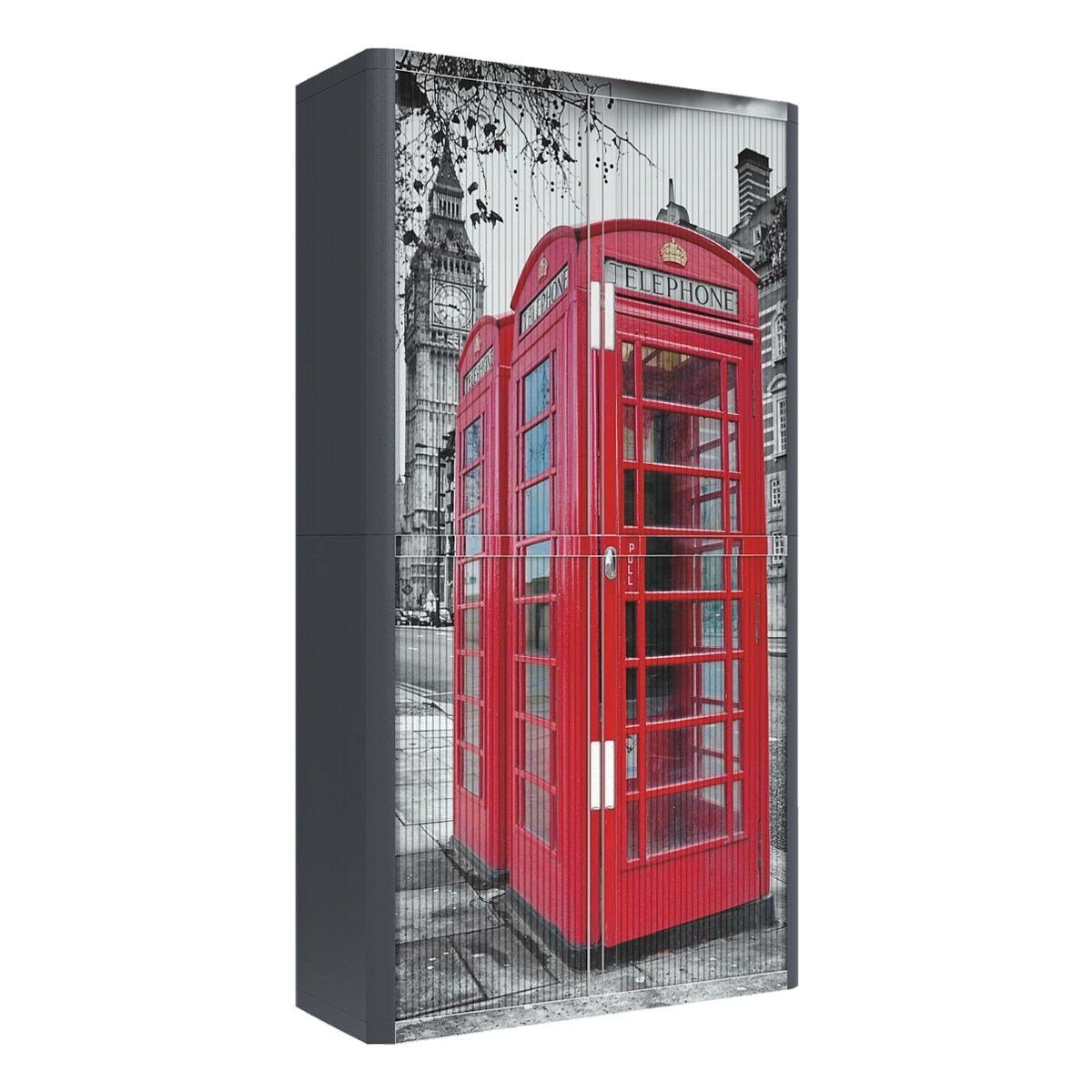 EASYOFFICE Rollladenschrank rote Telefonzelle vor Big Ben (3116C) Lamellen gemustert, Korpus aus Metall / Polystyrol