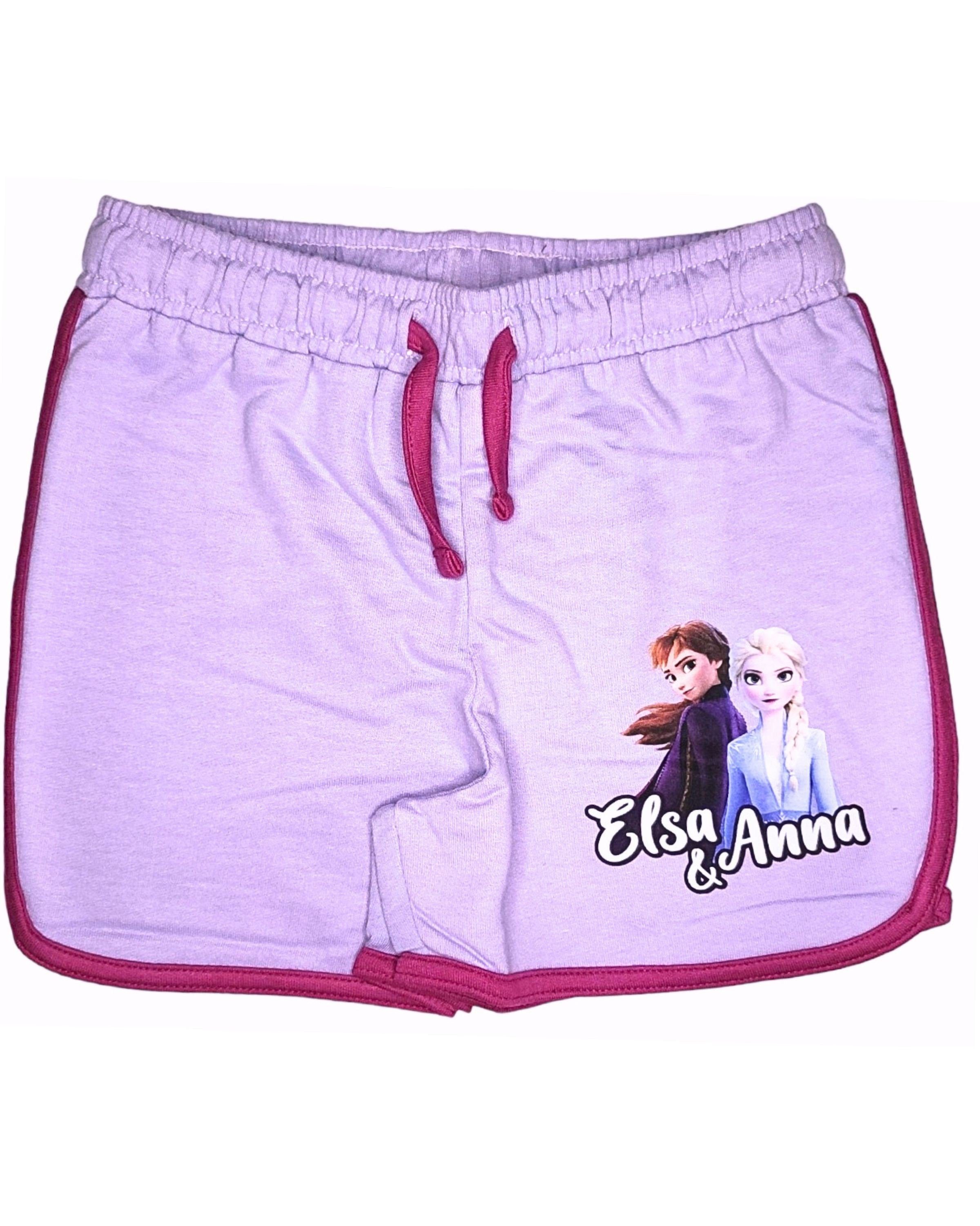 Frozen Shorts aus Mädchen Baumwolle 128 Disney & Hose Gr. kurze 98 cm Anna Lila - Elsa