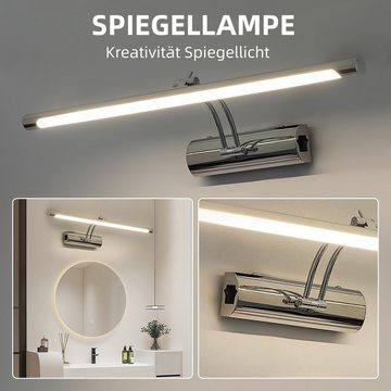 LETGOSPT LED Spiegelleuchte LED Spiegelleuchte Badezimmer Edelstahl Badleuchte 55cm, 12W Edelstahl Spiegellampe, IP44 wasserdicht LED Make-up Light