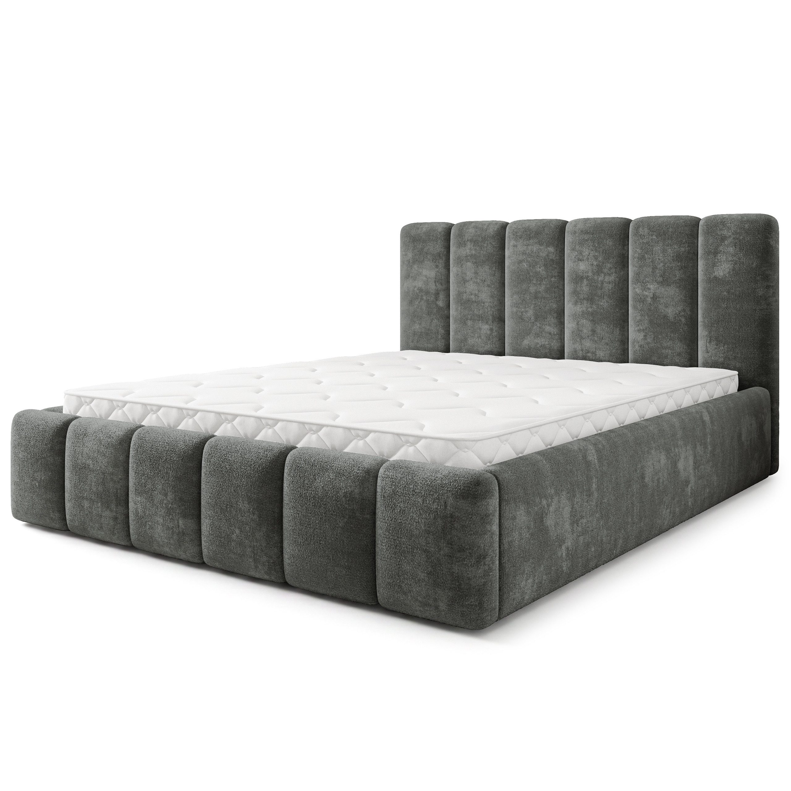 Masseno Polsterbett ATTORA 140x200 cm grau (mit Bettkasten und Lattenrost)