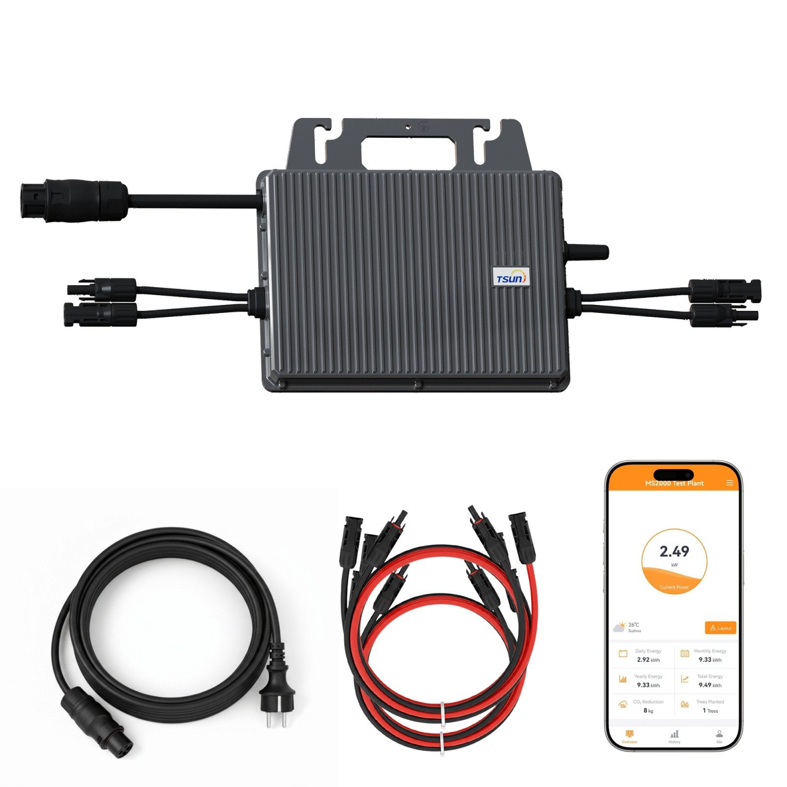 SUNNIVA Инвертор TSUN TSOL-MS800 Mikro-Wechselrichter 800 W für Balkonkraftwerk, (2× MPPT, WLAN & App, IP67 wetterfest, Plug-&-Play Installation, inkl. 5 m Anschlusskabel + 4× 1 m Solar-Verlängerungen)