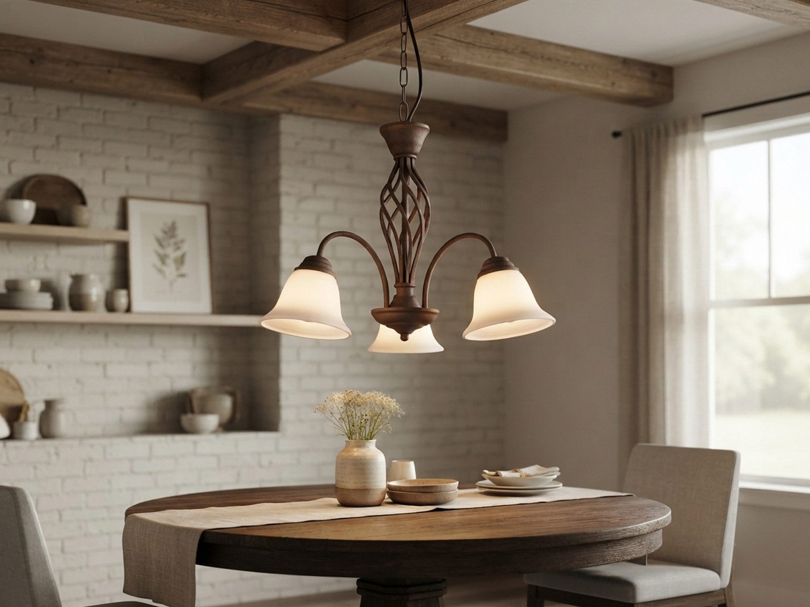 TRIO Leuchten LED Pendelleuchte dreiflammig Ø 55cm inkl. E14 LEDs, LED wechselbar, Warmweiß, große Landhausstil Esstisch-Lampe, Esszimmerlampe hängend – Bild 2 von 5