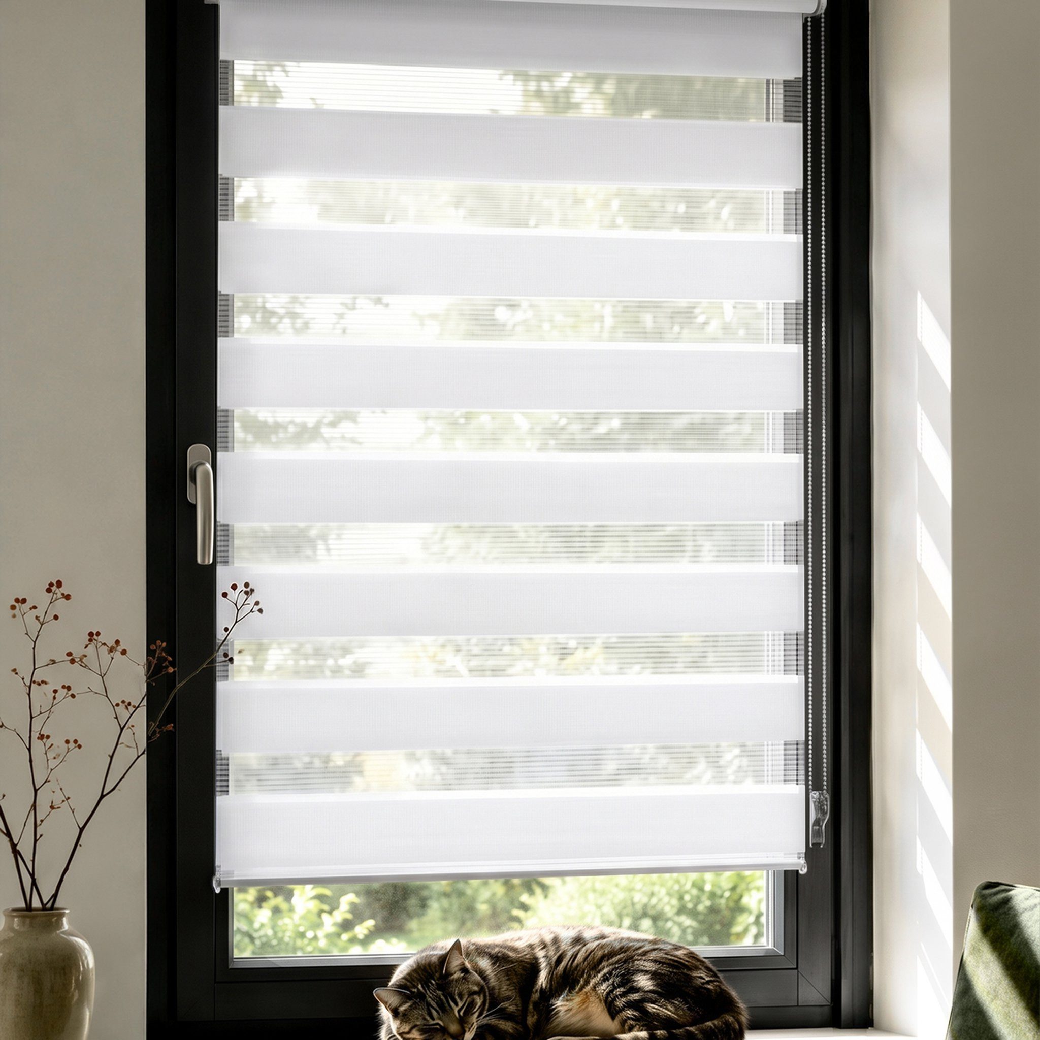 Doppelrollo Zevra Doppelrollo / Duo Rollo, 35 x 160 cm, weiß, Victoria M., halbtransparent, ohne Bohren, freihängend, verschraubt, Feuchtraumgeeignet, Sichtschutz oder Durchsicht