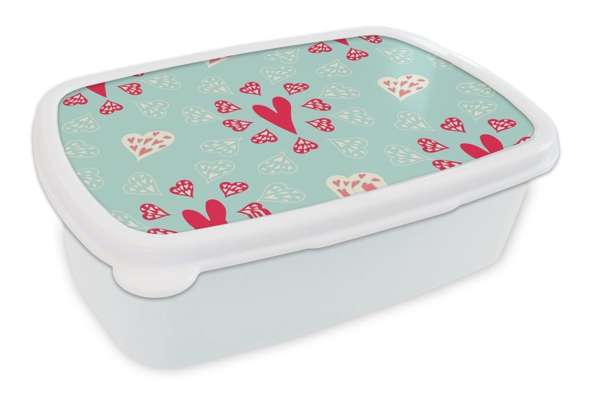MuchoWow Lunchbox Herzen - Muster - Pastell, Kunststoff, (2-tlg), Brotbox für Kinder und Erwachsene, Brotdose, für Jungs und Mädchen weiß