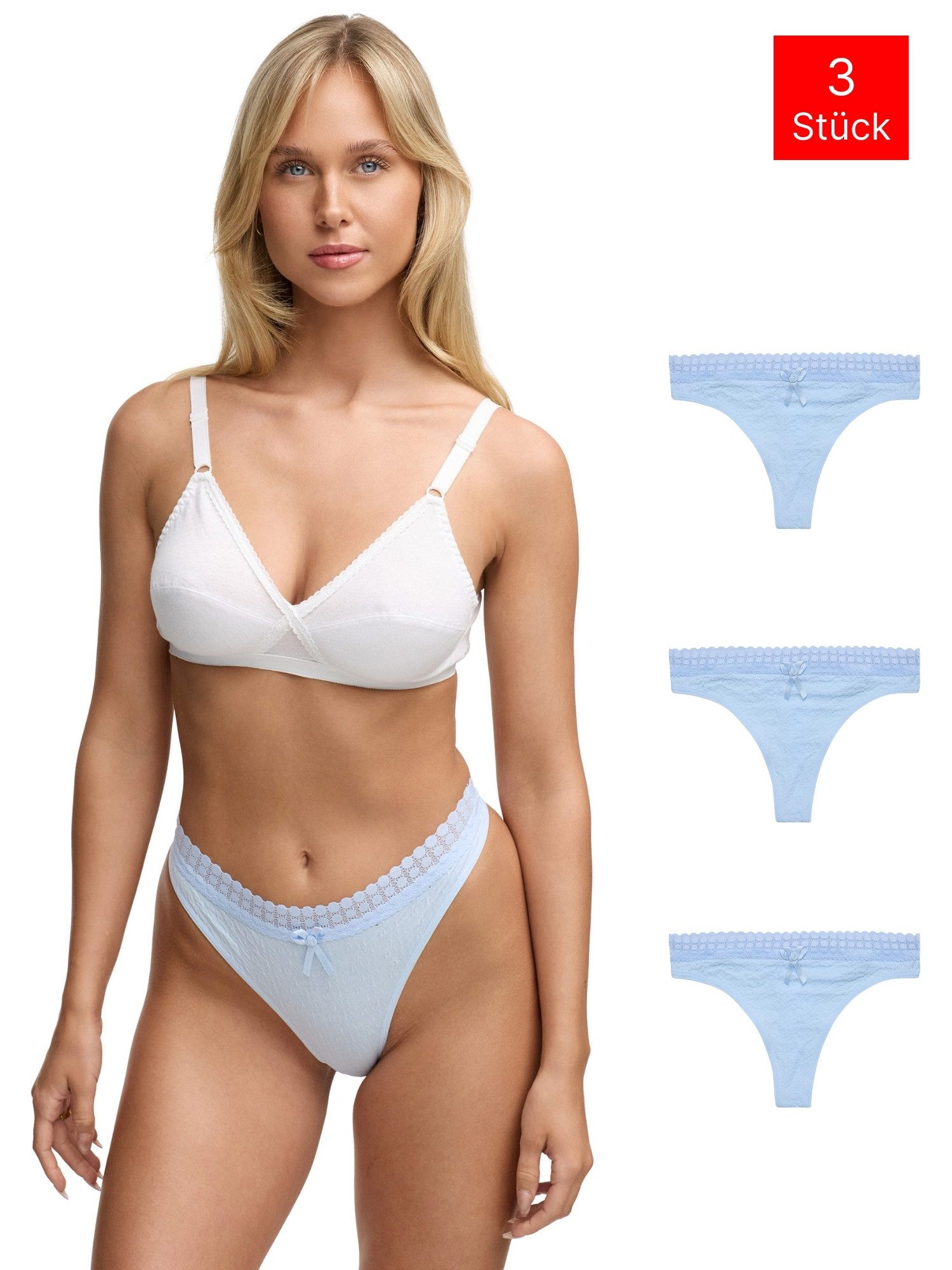 Tazzio String 3er-Pack Damen Tanga F927 (Packung, 3-St., 3er-Pack) Spitzen-Detail am Bund & String-Schnitt