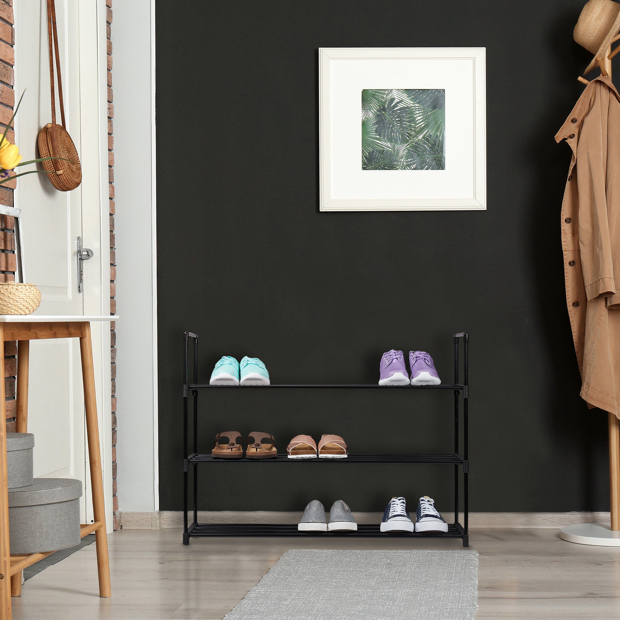 relaxdays Schuhregal Schwarzes Schuhregal aus Metall, 3 günstig online kaufen