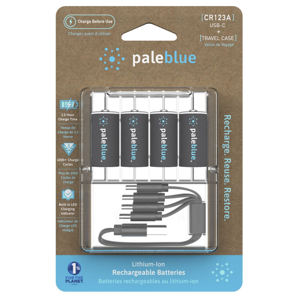 Paleblue Akku CR-123A (1,5 V), USB-C-Ladeanschluss direkt im Akku