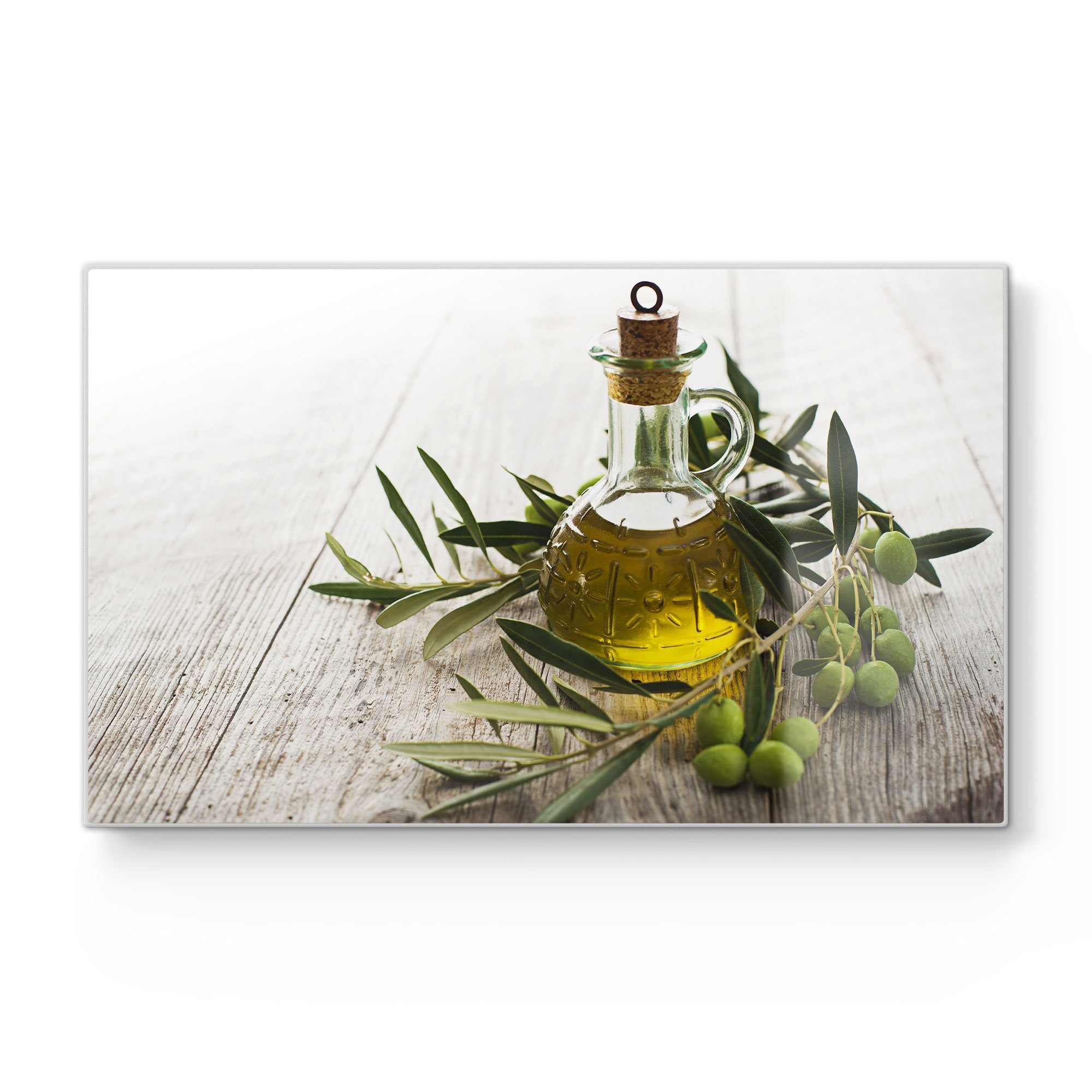 DEQORI Schneidebrett 'Olivenöl mit Olivenzweig', Glas, Platte Frühstücksbrett Schneideplatte