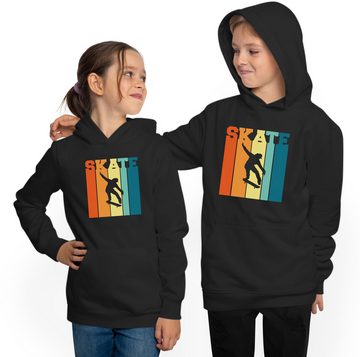 MyDesign24 Hoodie Kinder Kapuzensweater - Springender Retro Skater mit Skate Schriftzug Kapuzenpulli mit Aufdruck, i546