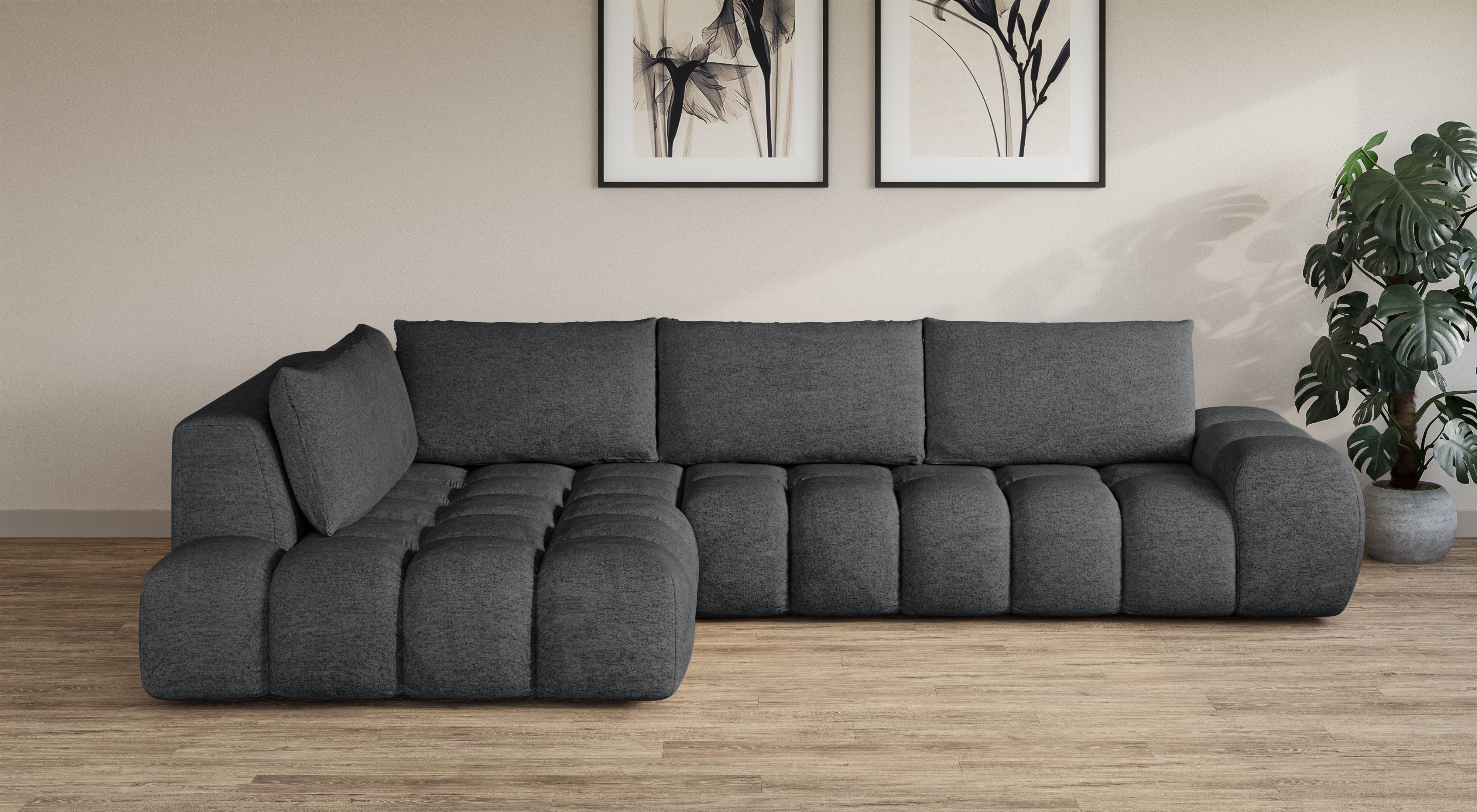 OTTO home Ecksofa AZITA L-Form, XXL 352 cm Designsofa in Bubble-Opitk, lose Rückenkissen, traumhafte Steppung