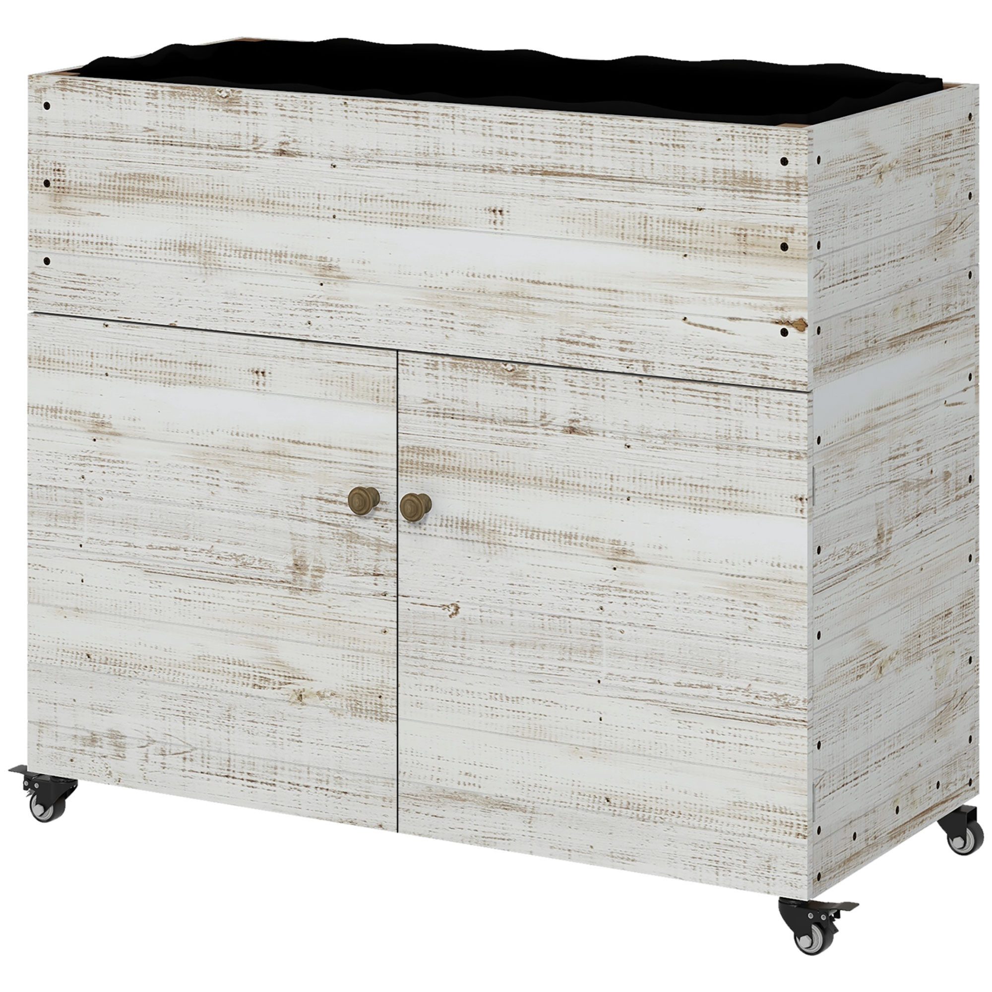 furnicato Hochbeet Weiß 110L x 50B x 95H cm mit Schrank und Rädern