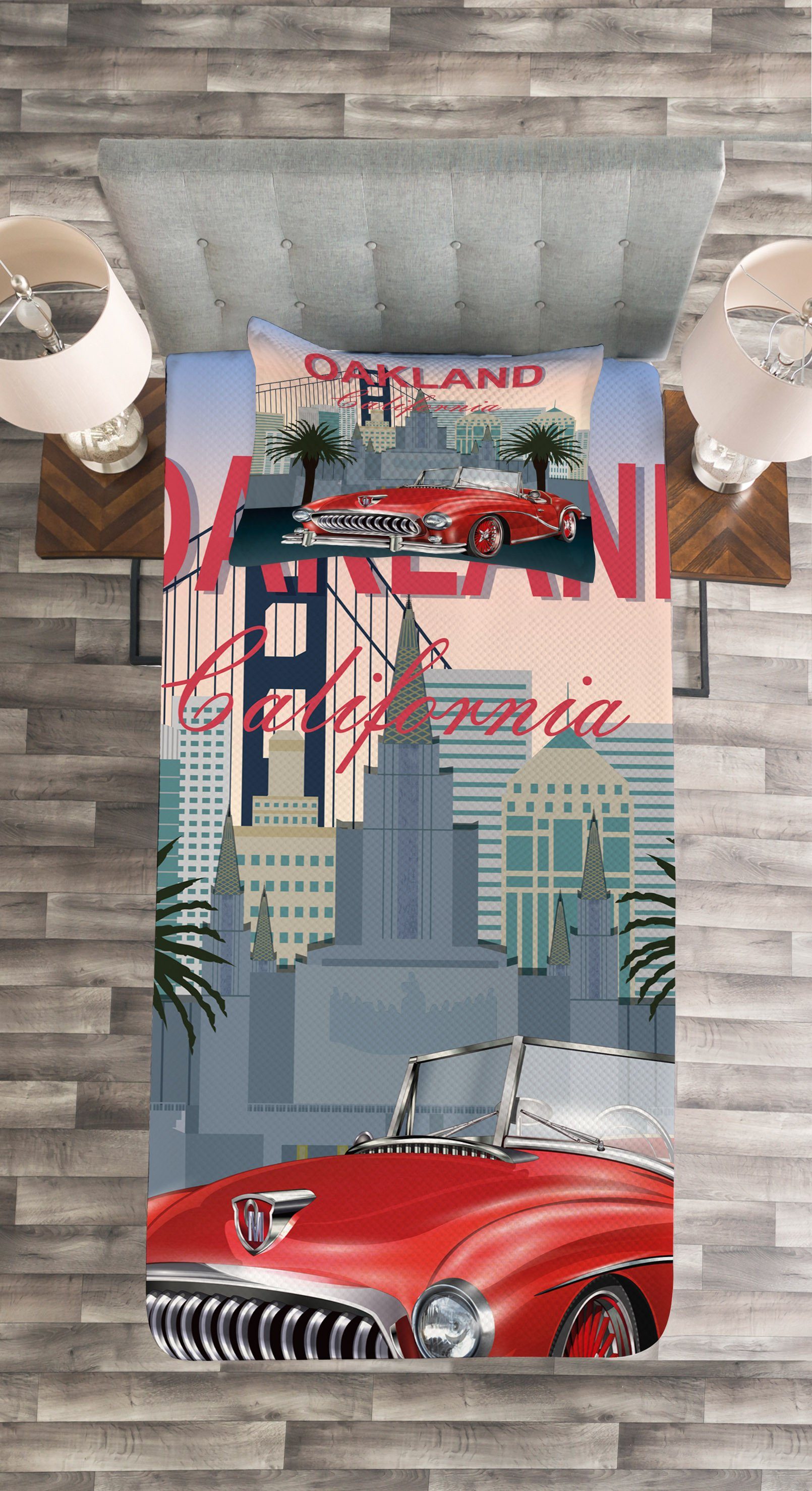 der Waschbar, mit Rückseite Tagesdecke mit Kissenbezügen auf Oakland einer Set Stadt Abakuhaus, Auto