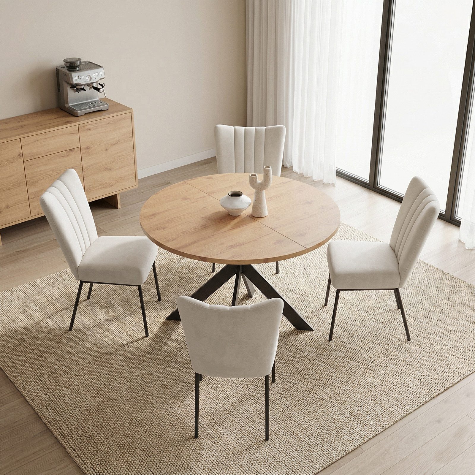 Jiexi Essgruppe Tisch- und Stuhlset, Runder Esstisch (115×75 cm) mit 4 Stühlen – Bild 2 von 5