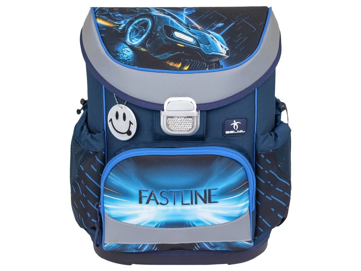 Belmil Schulranzen "Mini-Fit" 2025 für kleine Kinder 1. Klasse (Set, 4-tlg), Rennauto Rennwagen, Grundschule, Einschulung, für Jungen