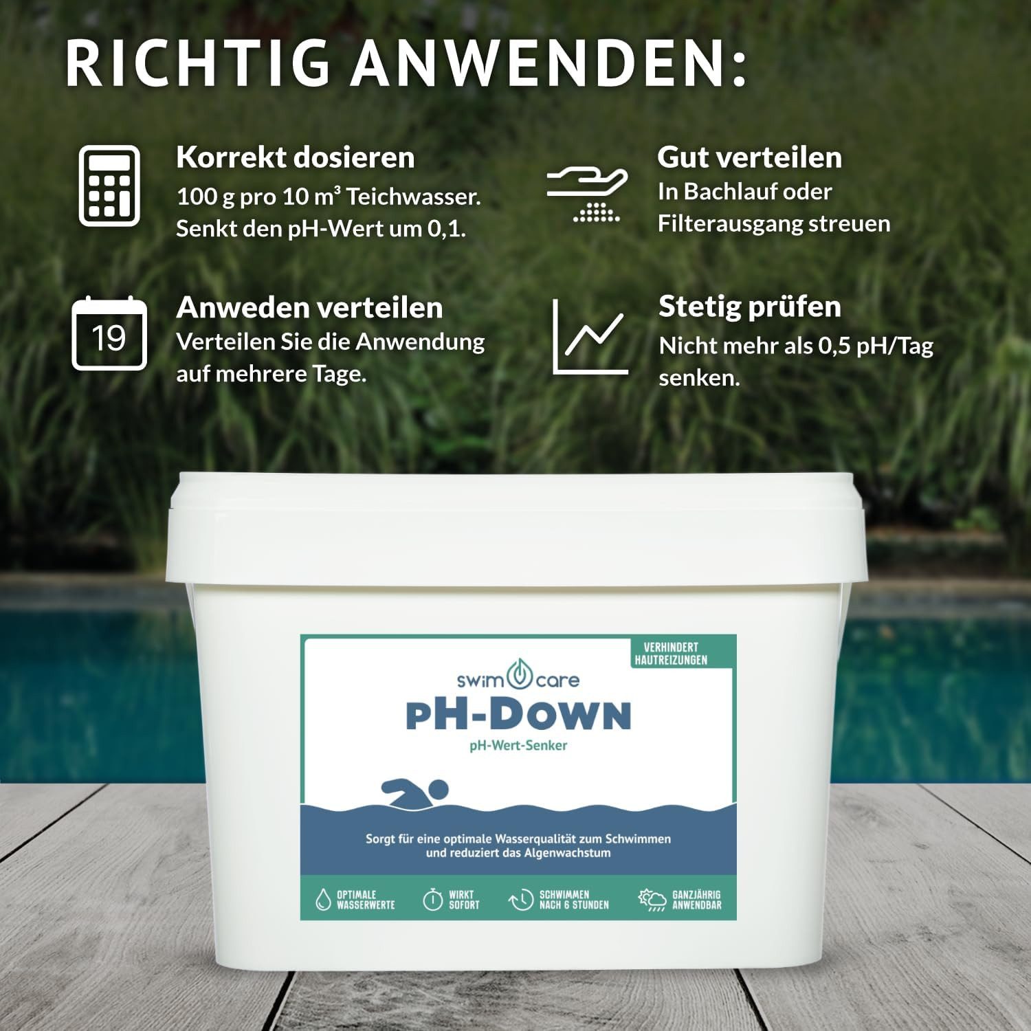 swimcare Teichpflege pH-Down - Senkung des pH-Wertes, Senkt pH-Wert zuverlässig