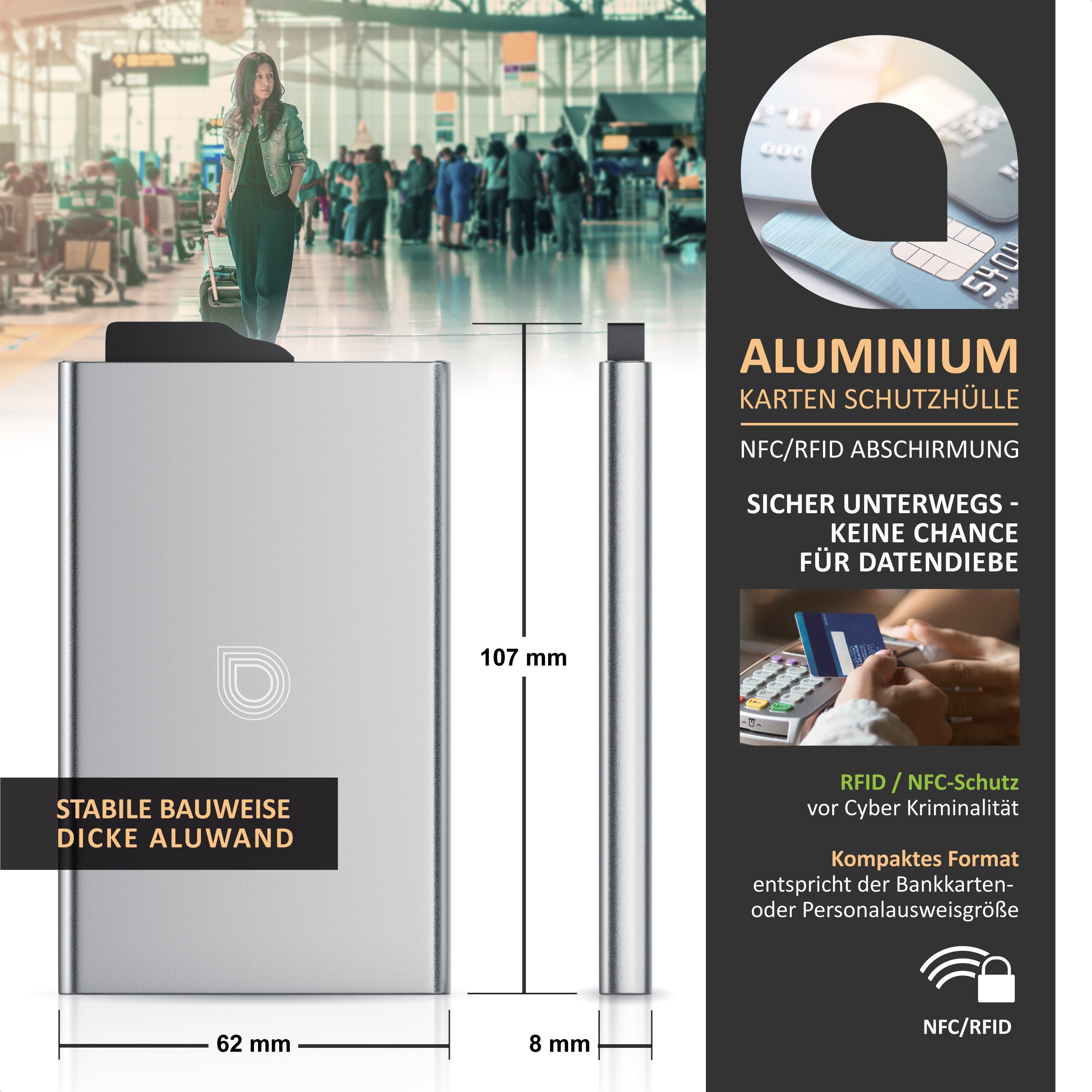 Aplic Kartenetui Karten Schutzhülle aus Alu für 6 Karten NFC / RFID Abschirmung Blocker, NFC / RFID Abschirmung Blocking, Kartentresor, Kartenetui