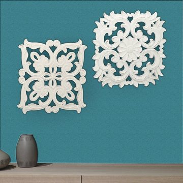 CEPEWA Wanddekoobjekt Wanddeko Ornamente 2er Set 40x40 cm Shabby