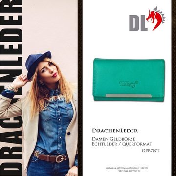 DrachenLeder Geldbörse DrachenLeder RFID Blocker Portemonnaie (Portemonnaie, Portemonnaie), Damen Portemonnaie Echtleder Größe ca. 15cm, türkis, seeblau