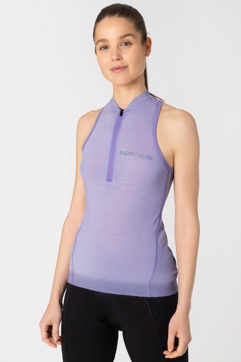 W Lavender TANK mit Merino GRAVA Logos SUPER.NATURAL Radtrikot reflektierenden SUMMER Fahrradtrikot Merino-Materialmix