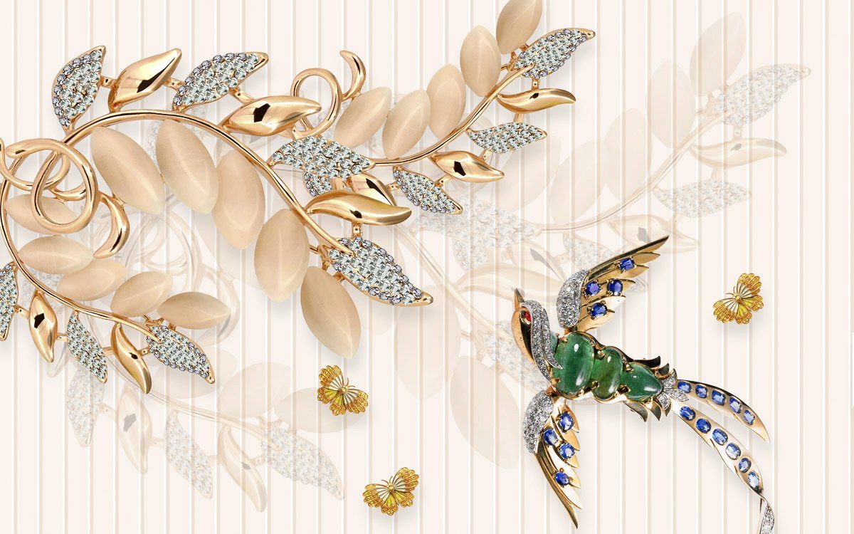 Papermoon Fototapete Muster mit Blumen und Vogel