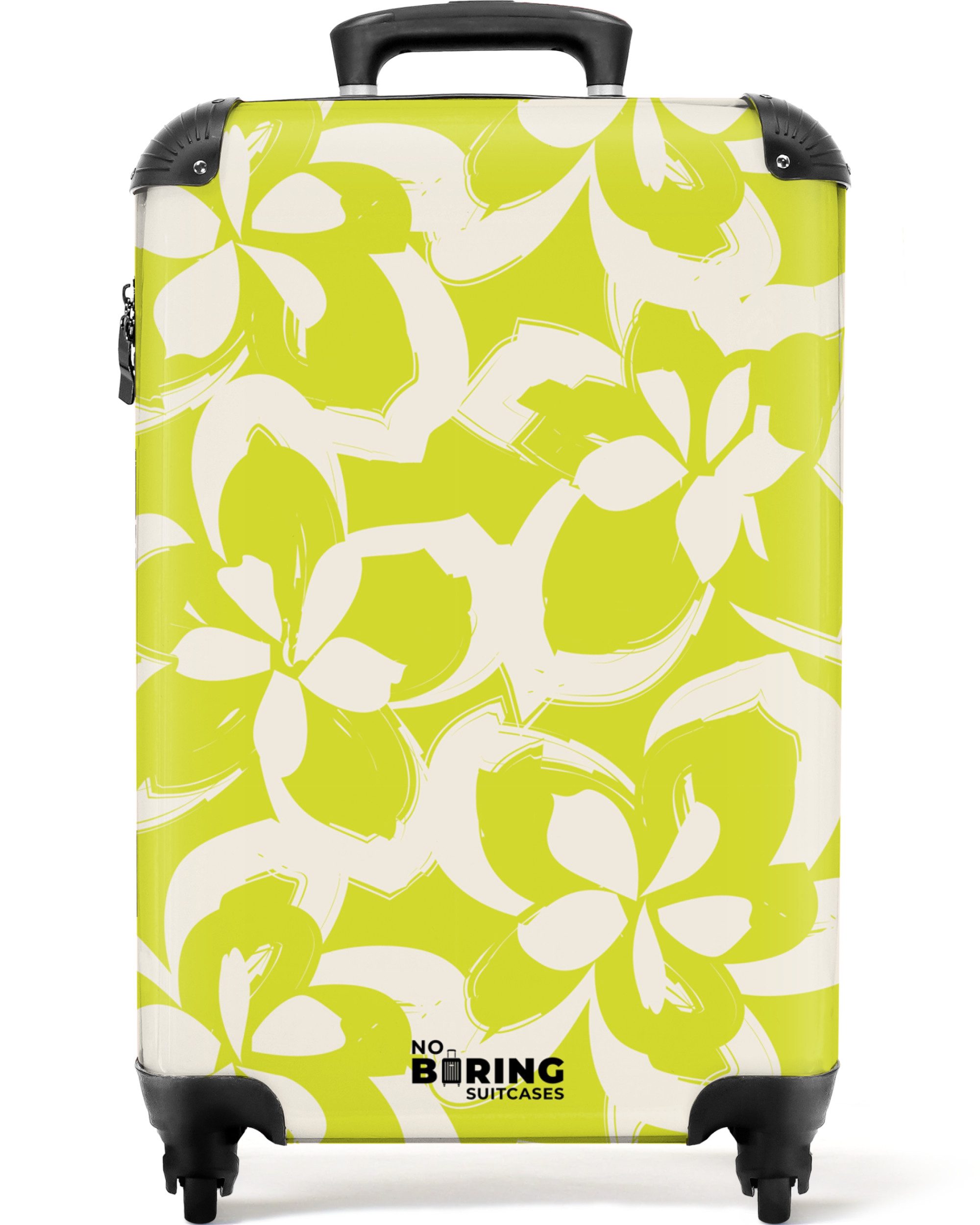NoBoringSuitcases.com© Hartschalen-Trolley Gelb mit weißen Blüten günstig online kaufen