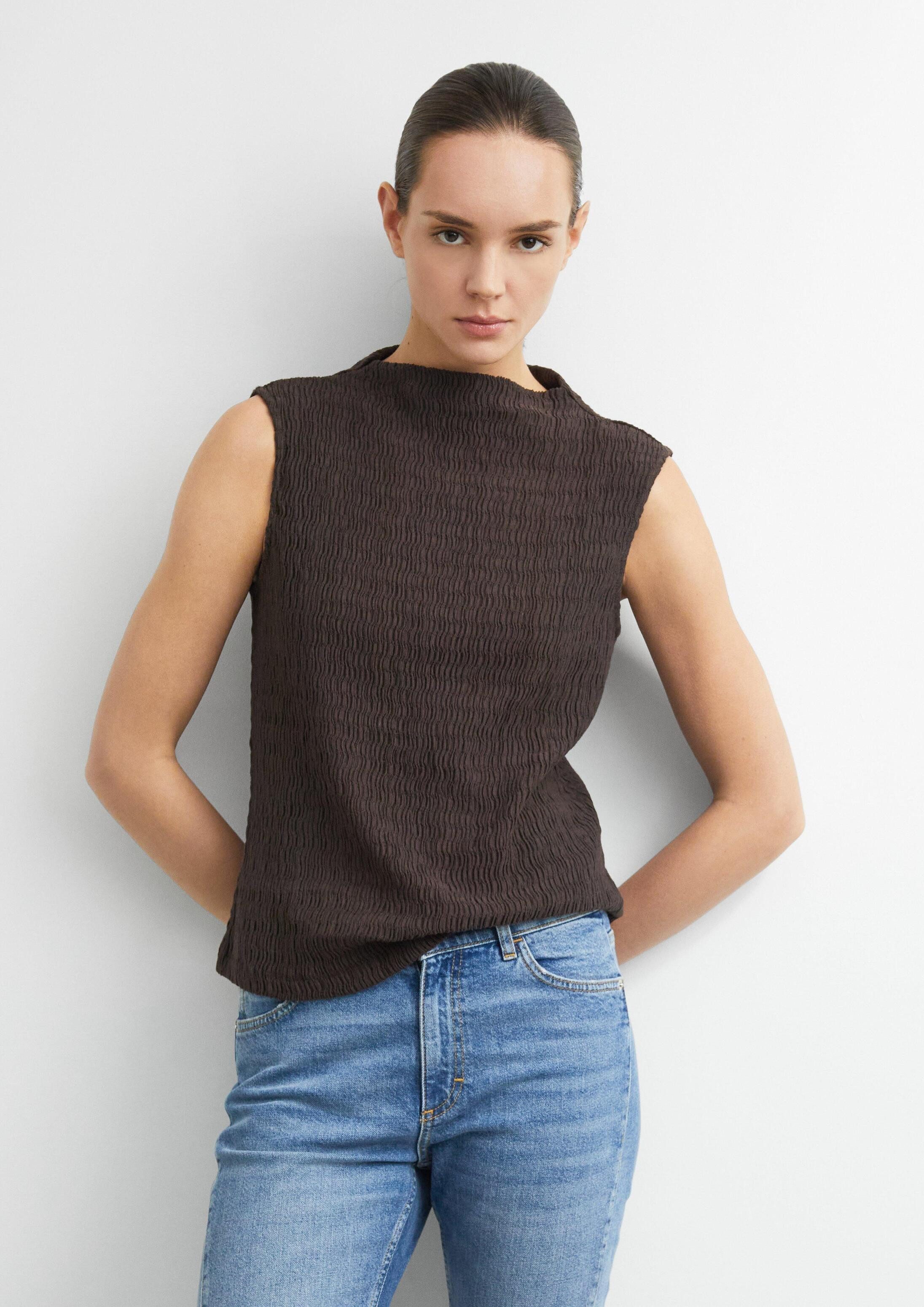 comma Muskelshirt T-Shirt Strukturiertes Top mit leichtem Mockneck