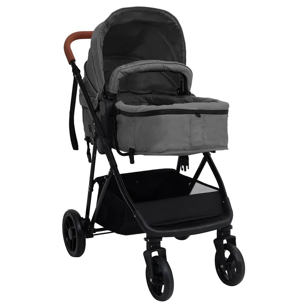 vidaXL Kinder-Buggy 2-in-1 Kinderwagen Hellgrau und Schwarz Stahl