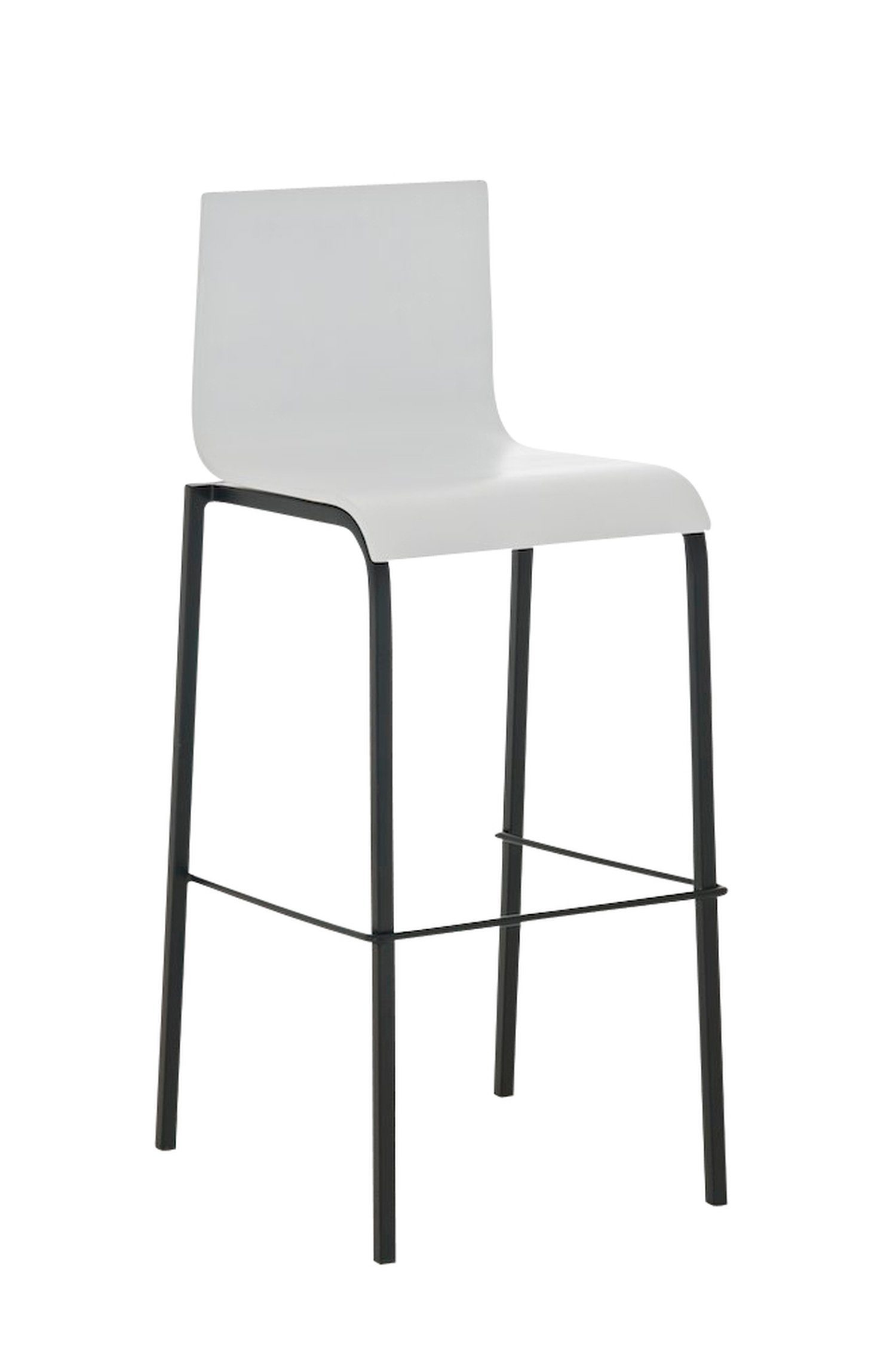 TPFLiving Barhocker Avon (mit Rückenlehne und Fußstütze - Hocker für Theke & Küche), Tresenstuhl schwarzes Metall, Holzsitz - Sitz: Holz Weiß Matt