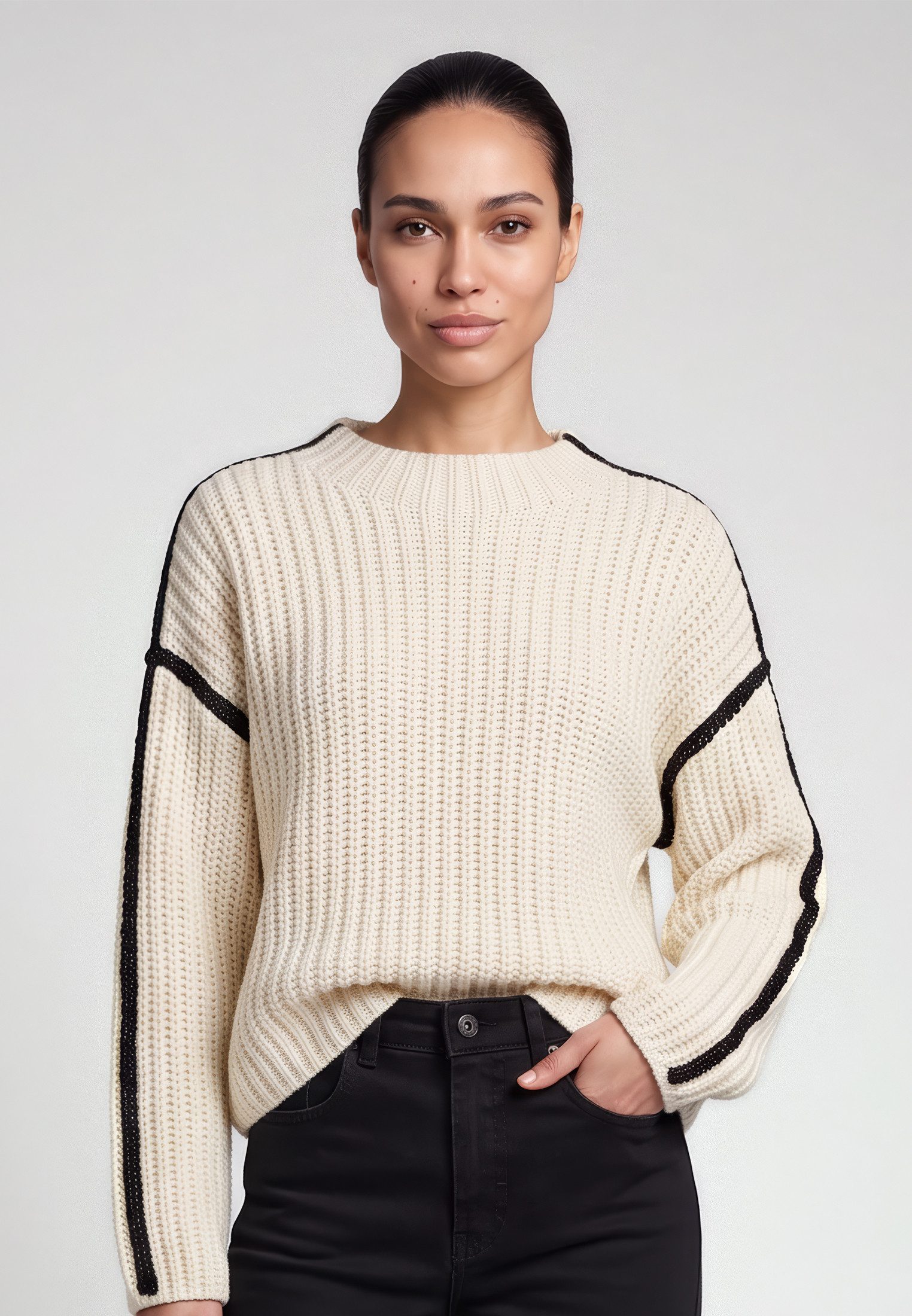 MARC AUREL Strickpullover mit Strass-Bändern