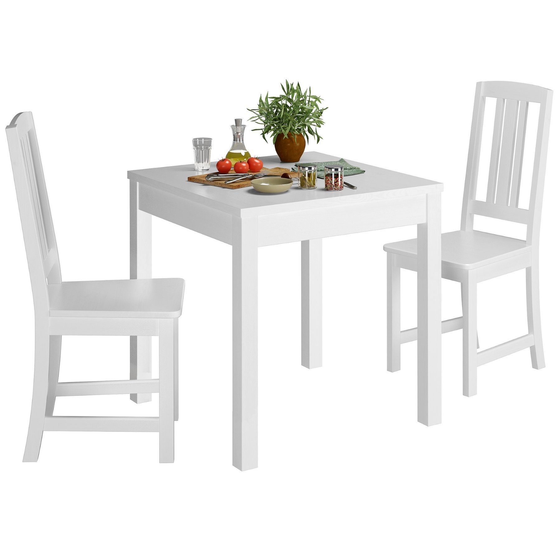 kleine Stühle 2 Massivholz ERST-HOLZ Kiefer Essgruppe Tisch Essgruppe waschweiß Klassische
