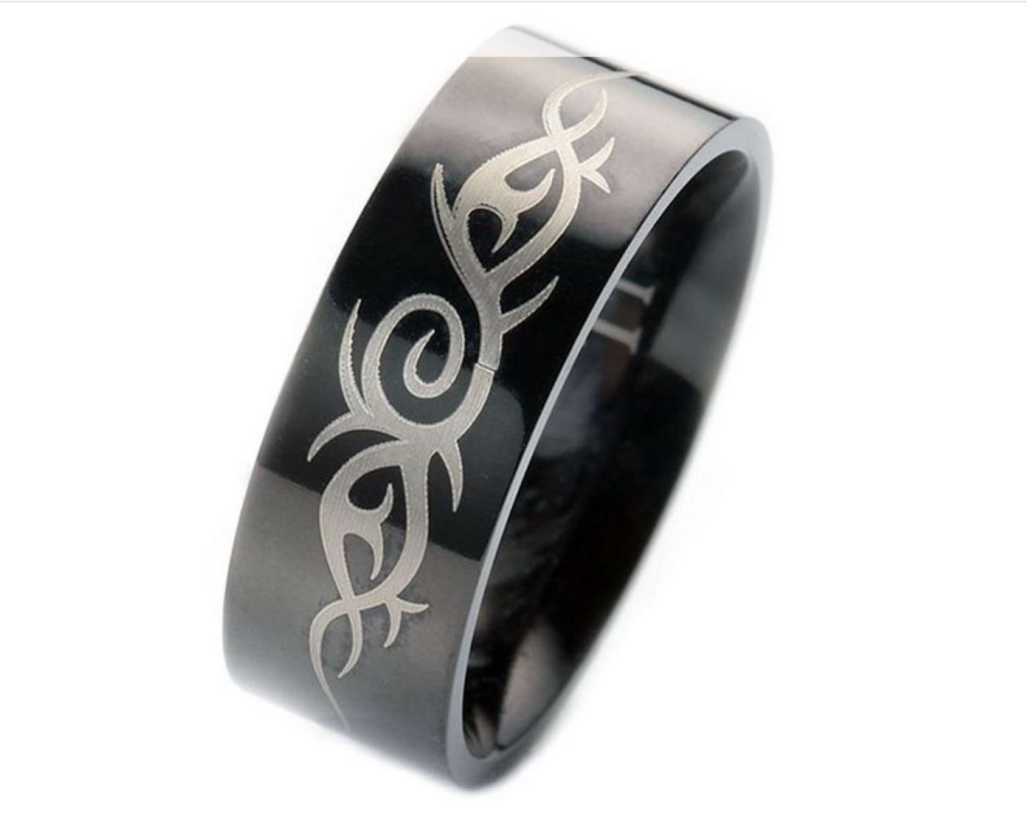 Kingka Fingerring für Damen oder Herren Tattoo Ring aus Titan mit Laser Design schwarz, zu Shirt, Hoodie, Jeans, Sneaker! Büro, Urlaub, Party, Geschenkidee