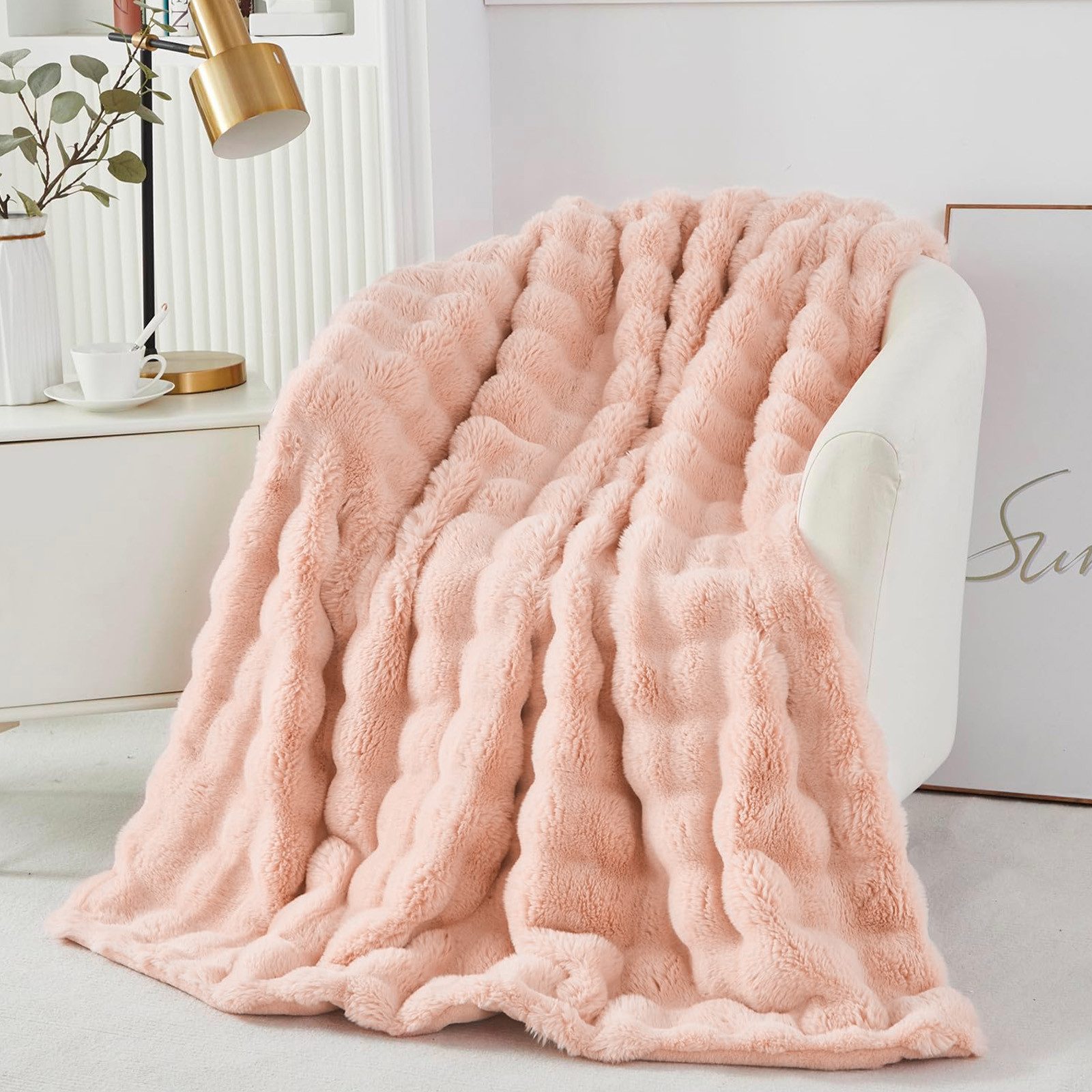 Überwurf Plüsch Kuscheldecke Flauschig Decke, Super Weiche Kuschelige, Sunicol, Kaninchen Kunstfell Warme Sofaüberwurf für Couch Bett Sofa