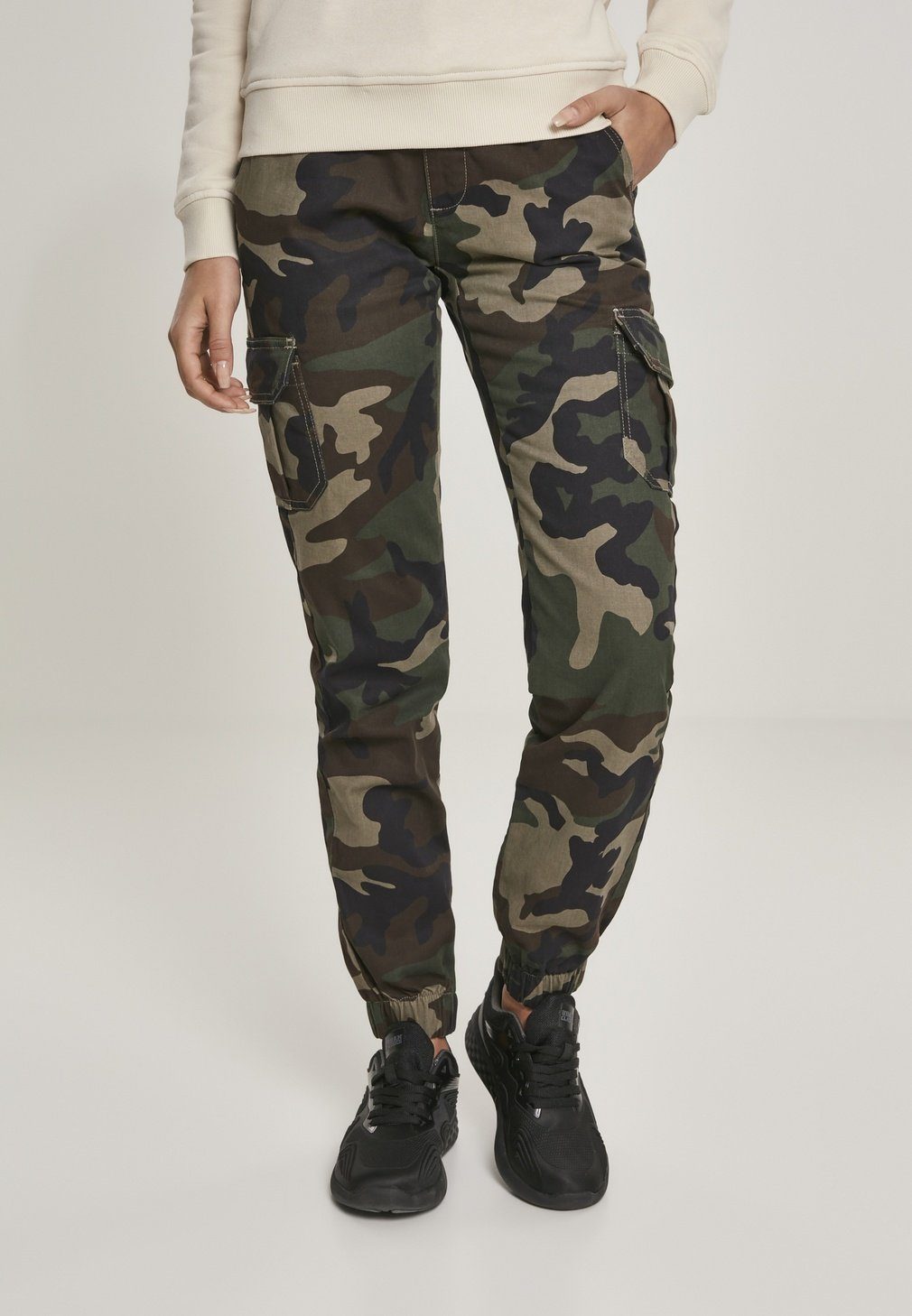URBAN CLASSICS Cargohose "Urban Classics Damen Ladies High Waist Camo Cargo günstig online kaufen