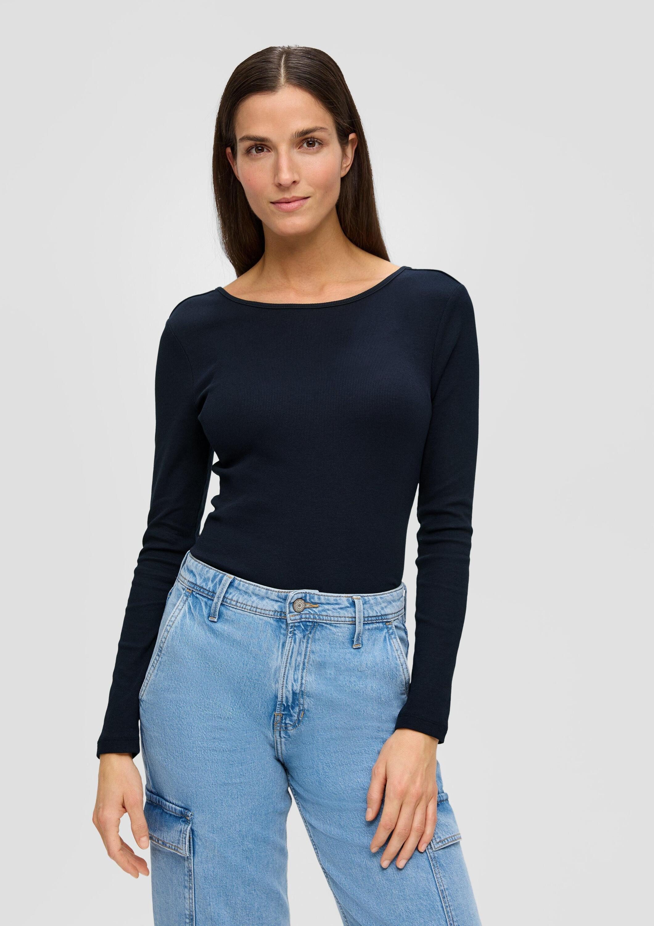 S.Oliver Damen T-Shirt Langarm, Slim Fit, Gestreift, U-Ausschnitt – Bequemer Basics-Look