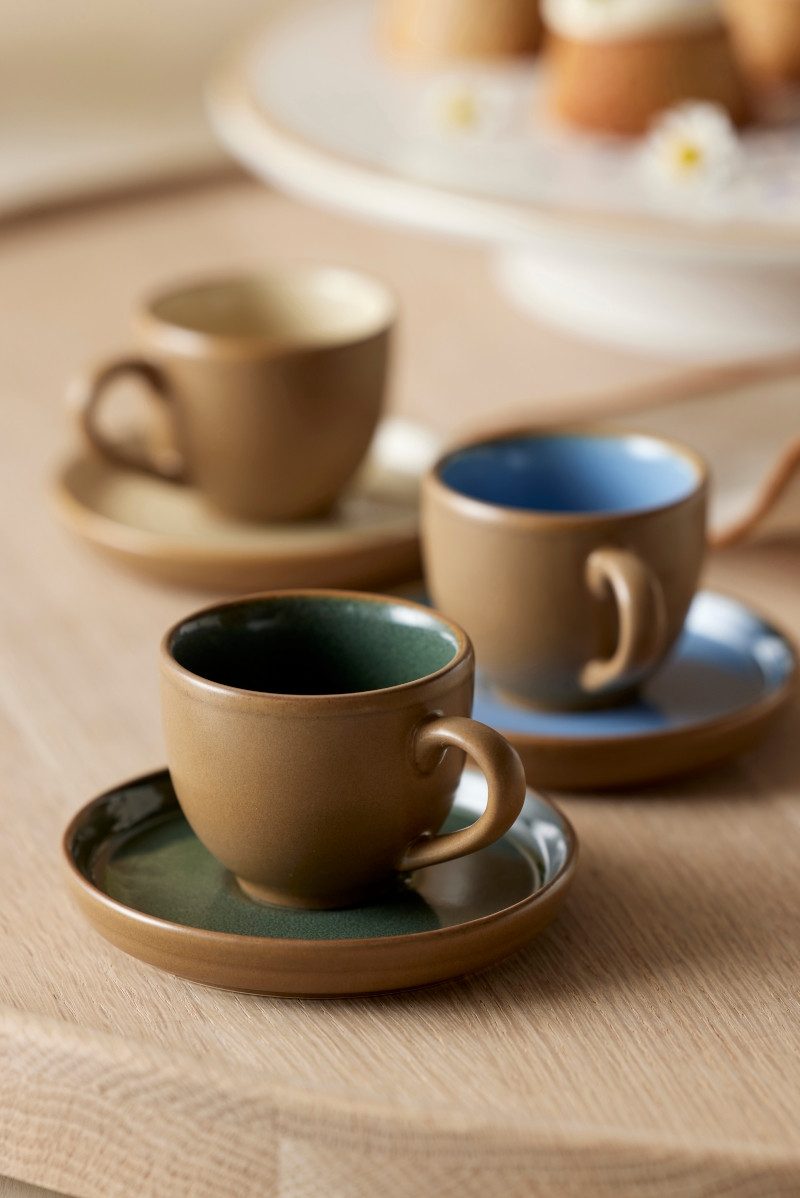 Bitz Espressotasse Espressotasse mit Untertasse wood/forest 0,07 l, Steinzeug, Espressotasse mit Untertasse Wood 7 cl Wood/Forest