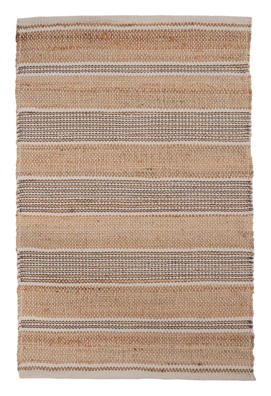 Home4You Teppich Handwebteppich, 70 x 120 cm, Beige, Weiß, rechteckig, Handgewebt
