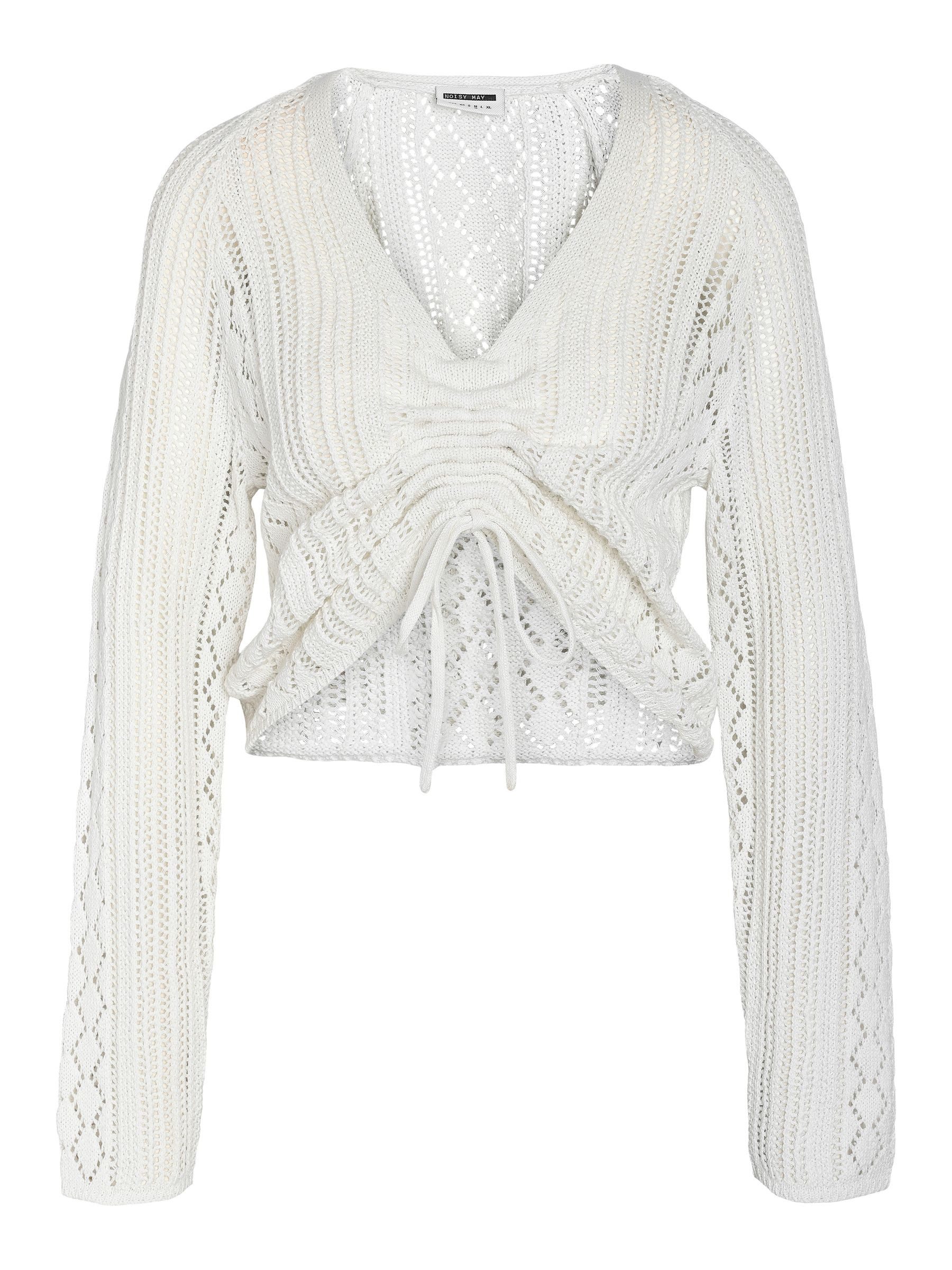 Noisy may Strickpullover Strickpullover mit V-Ausschnitt und gerafften Details NMLUNA L/S V-NECK ROUCHING KNIT FWD