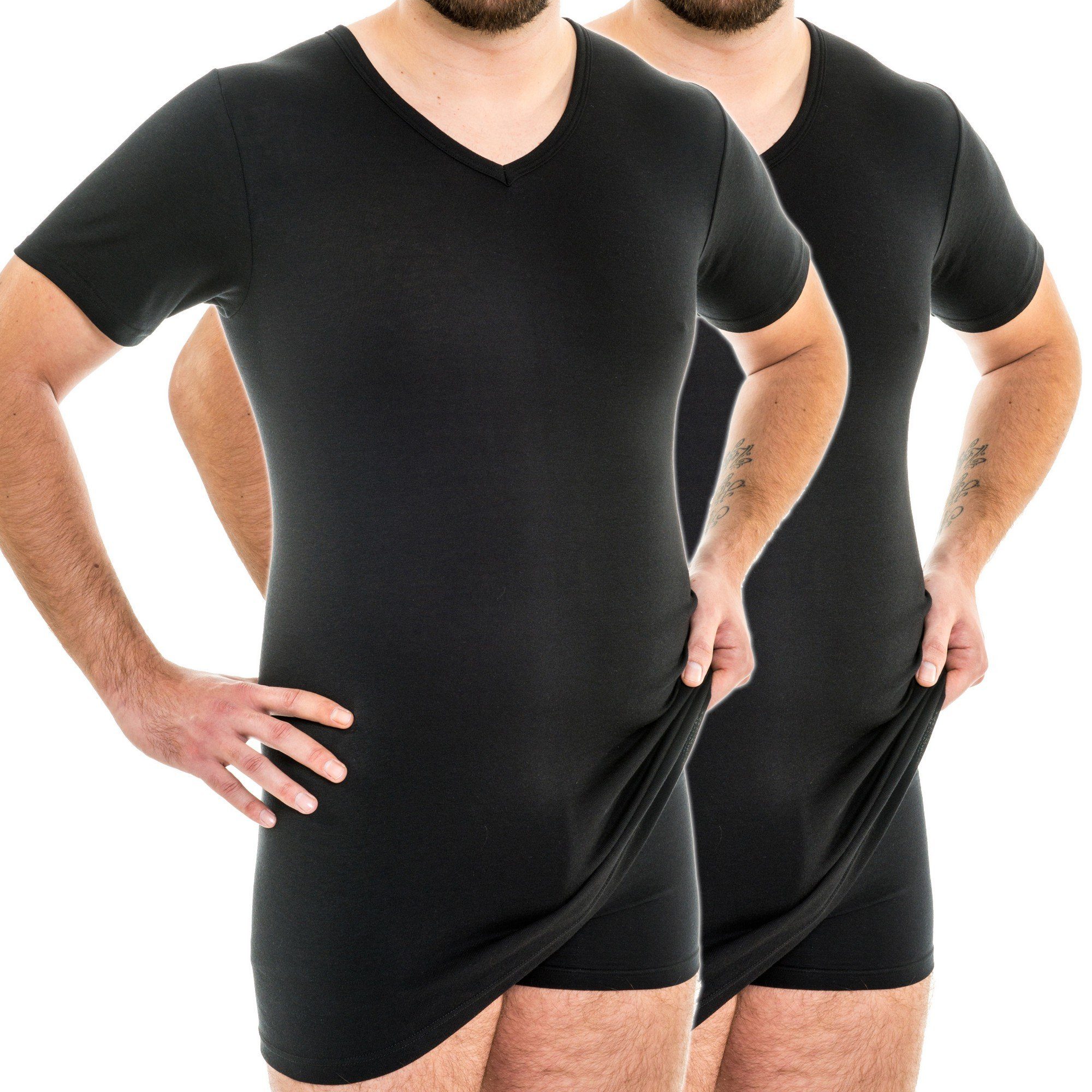 HERMKO Unterziehshirt 164887 2er Pack Extralanges Herren Shirt mit V-Aussch günstig online kaufen