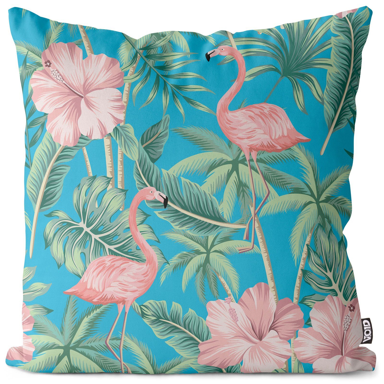 Kissenbezug, VOID (1 Stück), Sofa-Kissen Hawaii Hibiskus Vögel Floral Blumen-Muster Pink Blau Baden Schwimmen Strand Meer Süd-See Reise Karibik Asien geblümt Blätter Zoo