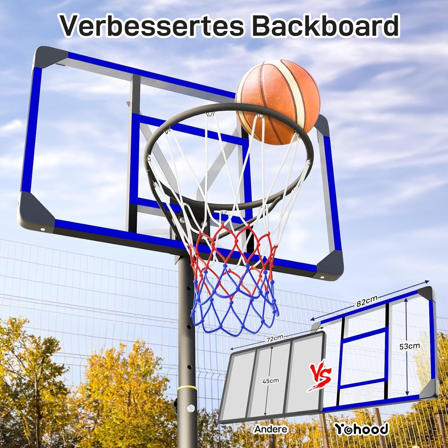Yohood Basketballkorb 147–260cm Indoor Outdoor Basketballständer für Teenager mit Rollen