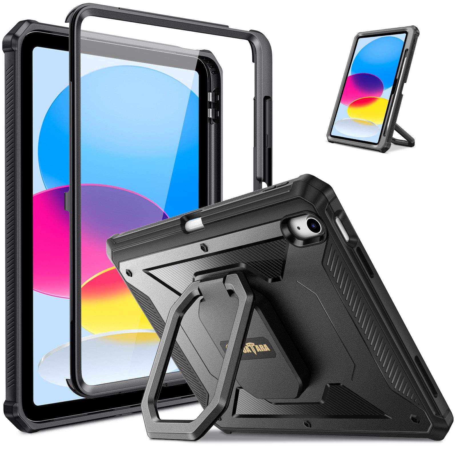 Fintie Tablet-Hülle für iPad 11./10. Generation 11/10,9 Zoll 2025/2022[Tuatara Magic Ring], 360 Grad drehbarer Griff Ständer Stoßfest Cover mit Displayschutzfolie