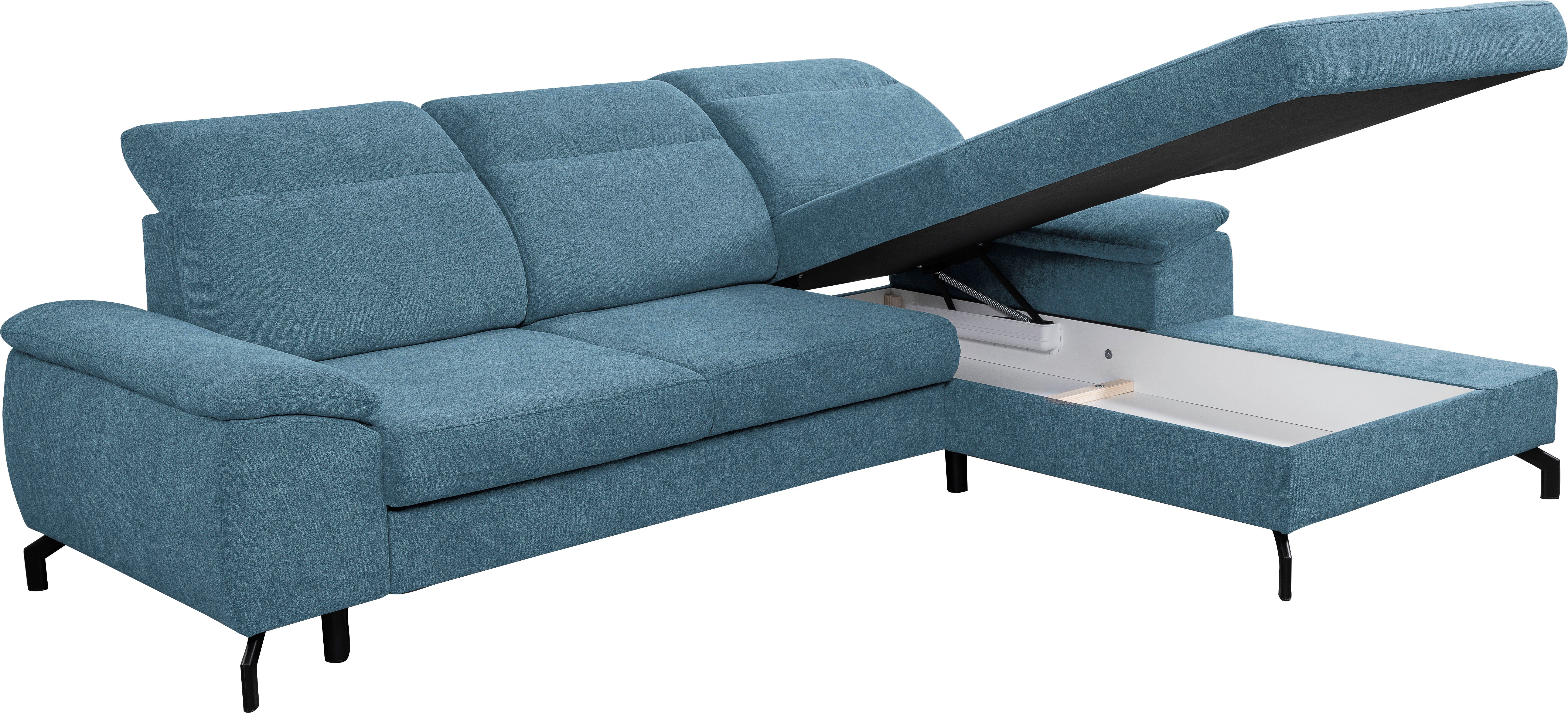 WERK2 Ecksofa Panama, Modernes Kopfteile | | Bettkasten, Hellblau verstellbar Sofa Hellblau Schlaffunktion, mit Hellblau